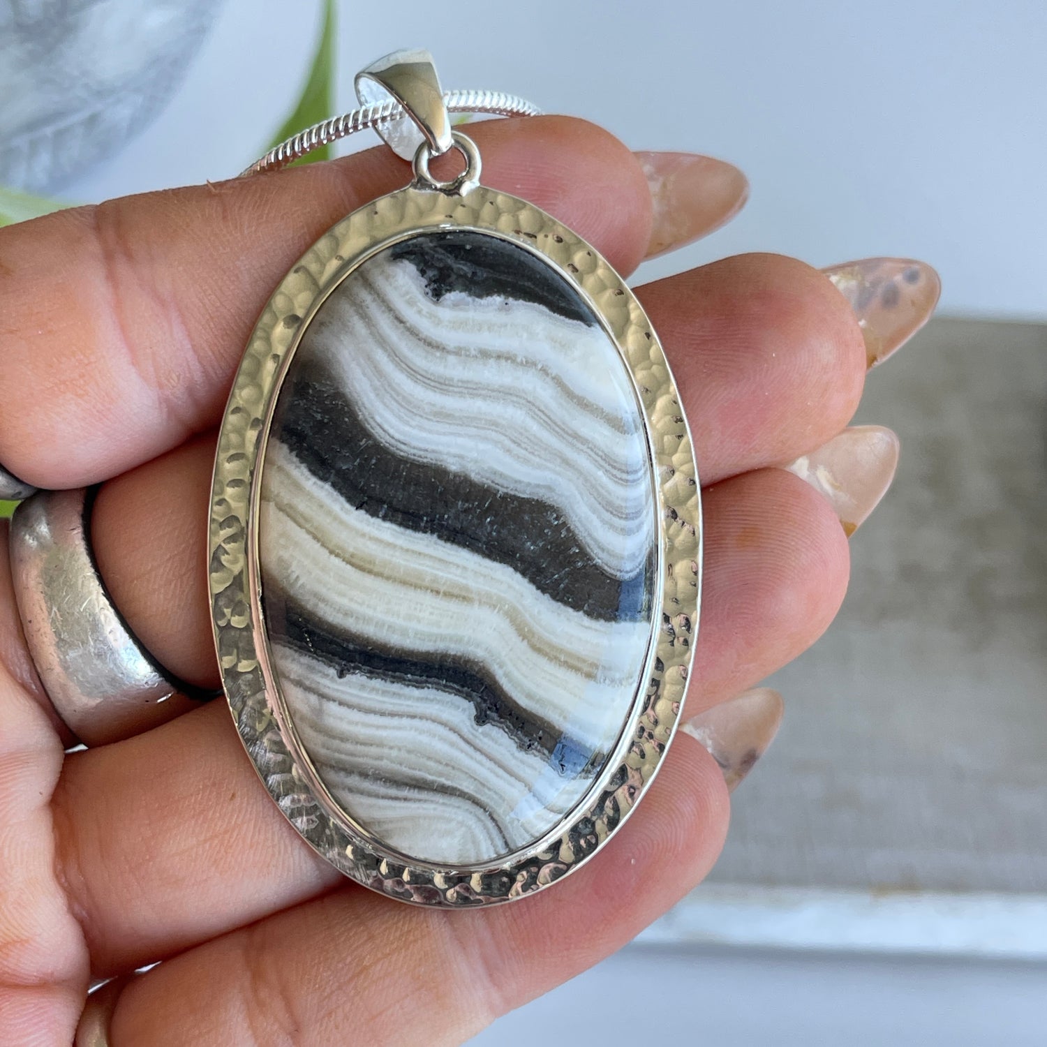 Zebra Calcite Oval Pendant