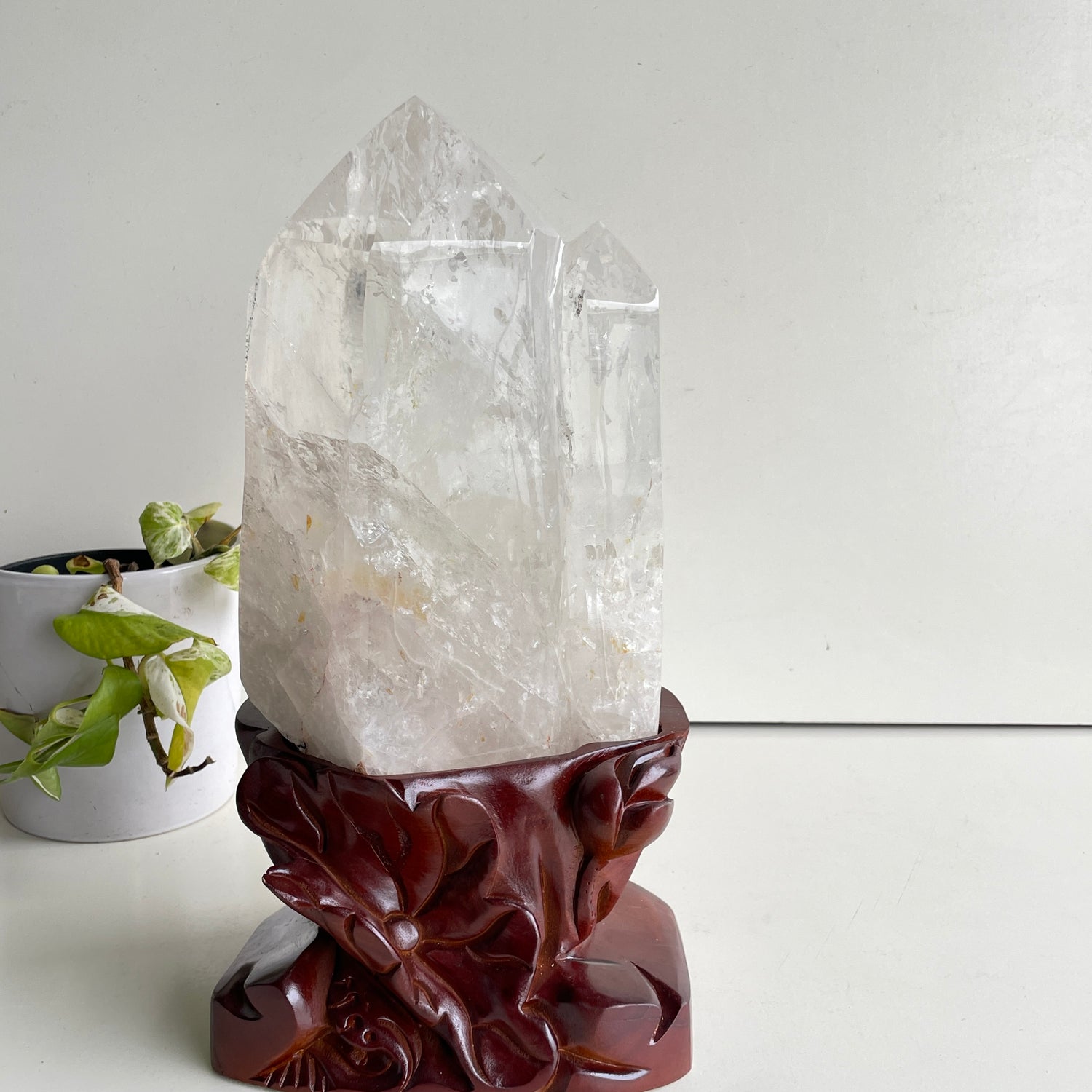 Clear Quartz Twin Generator In Stand 27cm