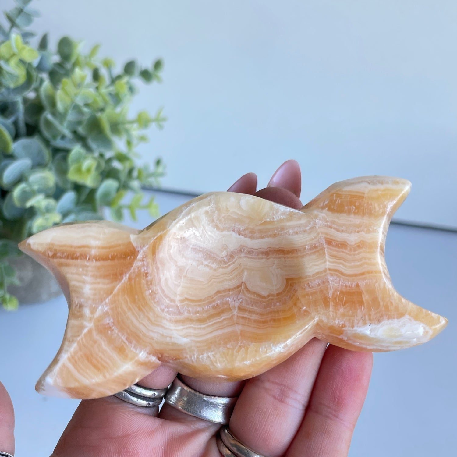 Orange Calcite Triple Moon Bowl