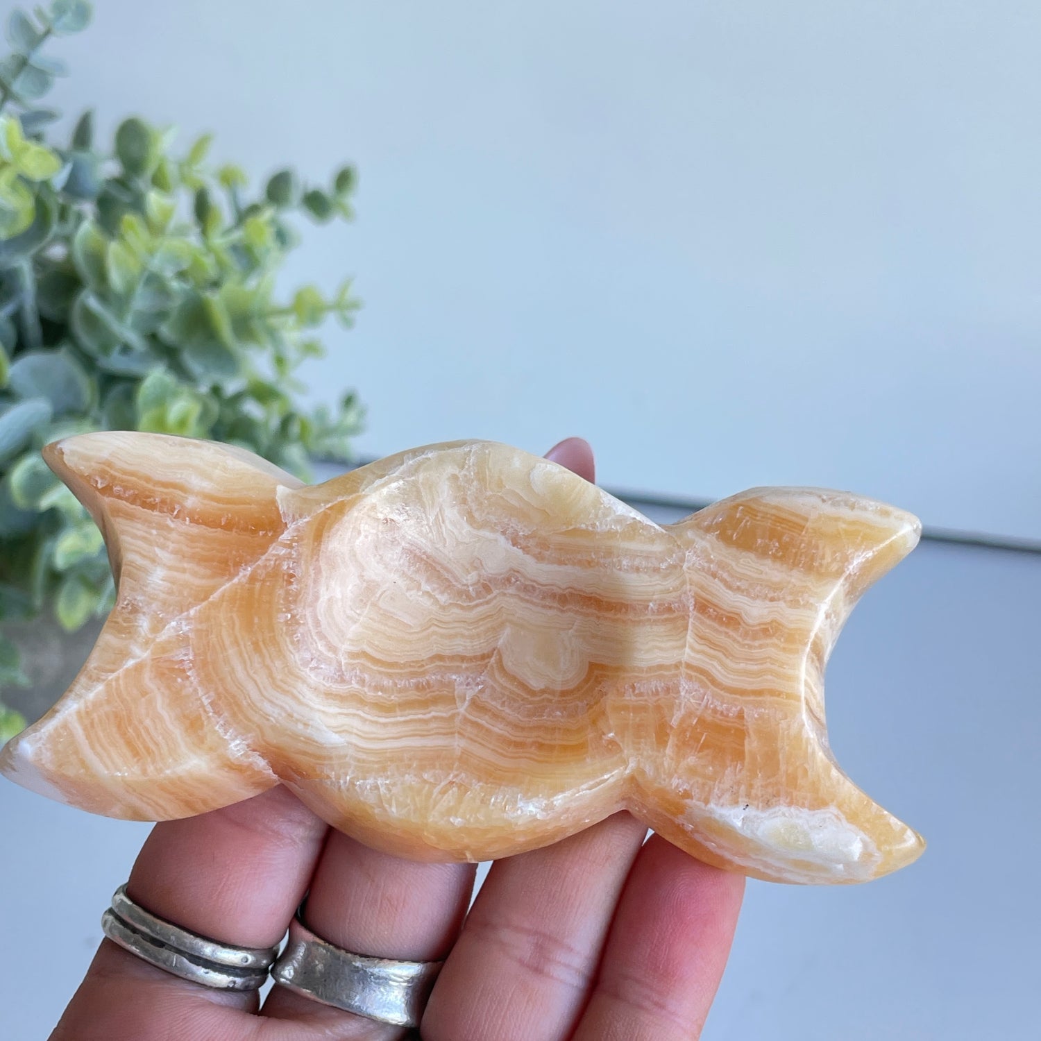 Orange Calcite Triple Moon Bowl