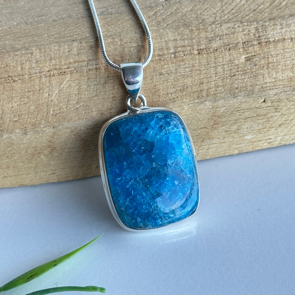 Blue Apatite Rectangle Pendant