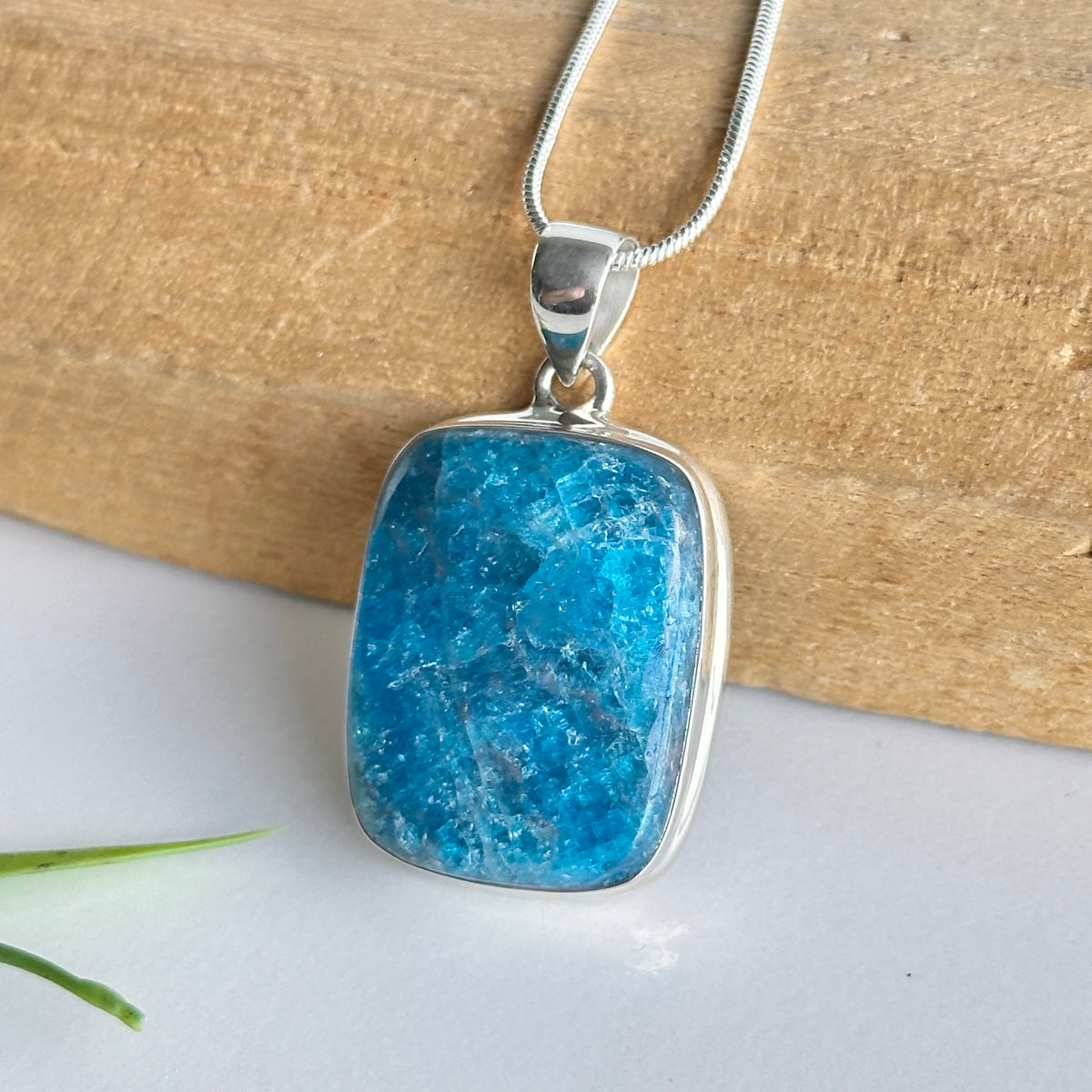 Blue Apatite Rectangle Pendant