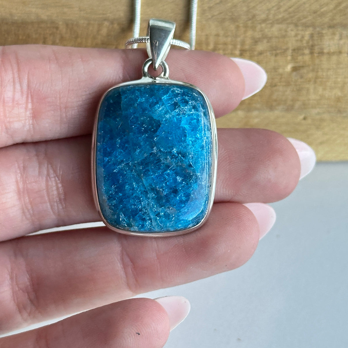 Blue Apatite Rectangle Pendant