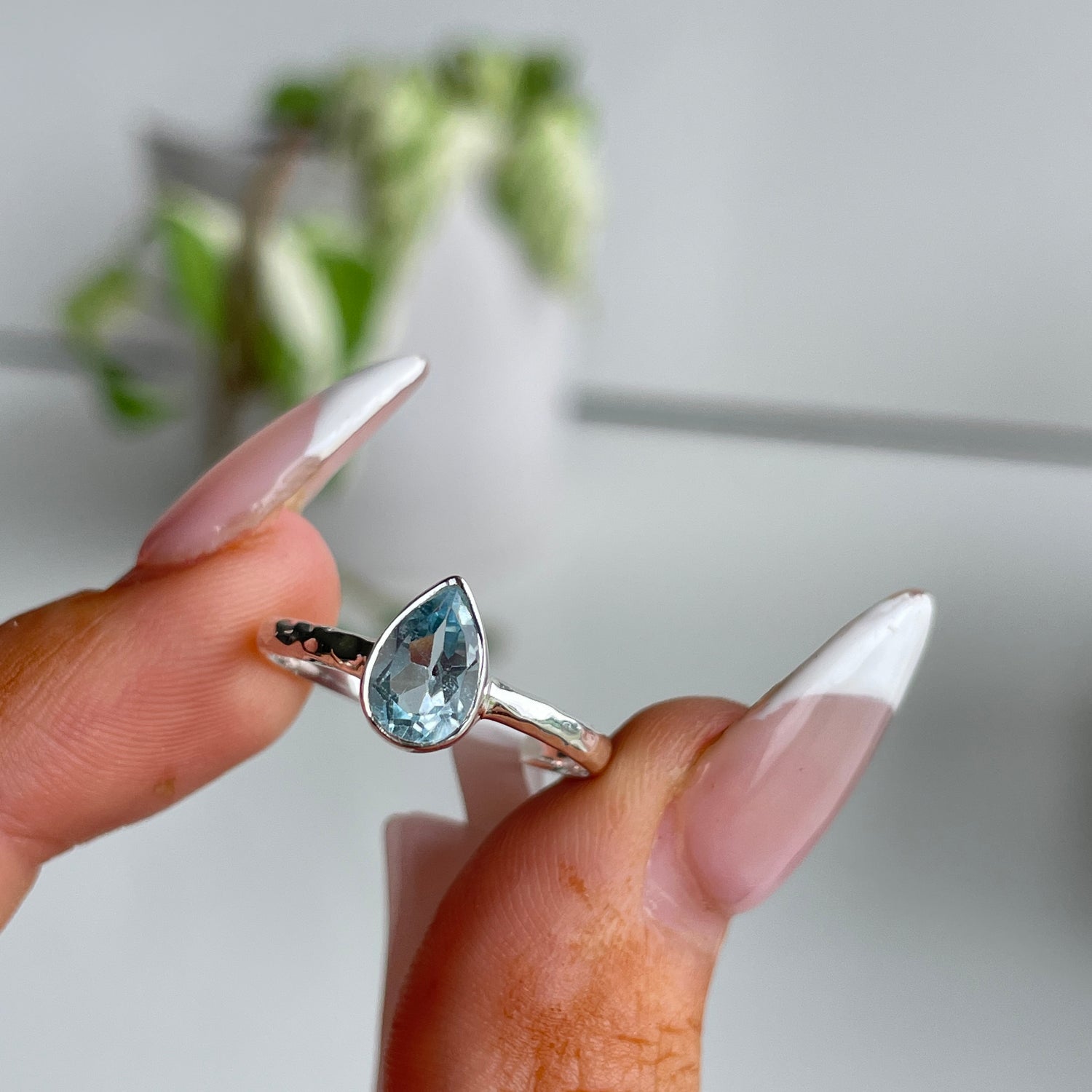 Blue Topaz Teardrop Ring