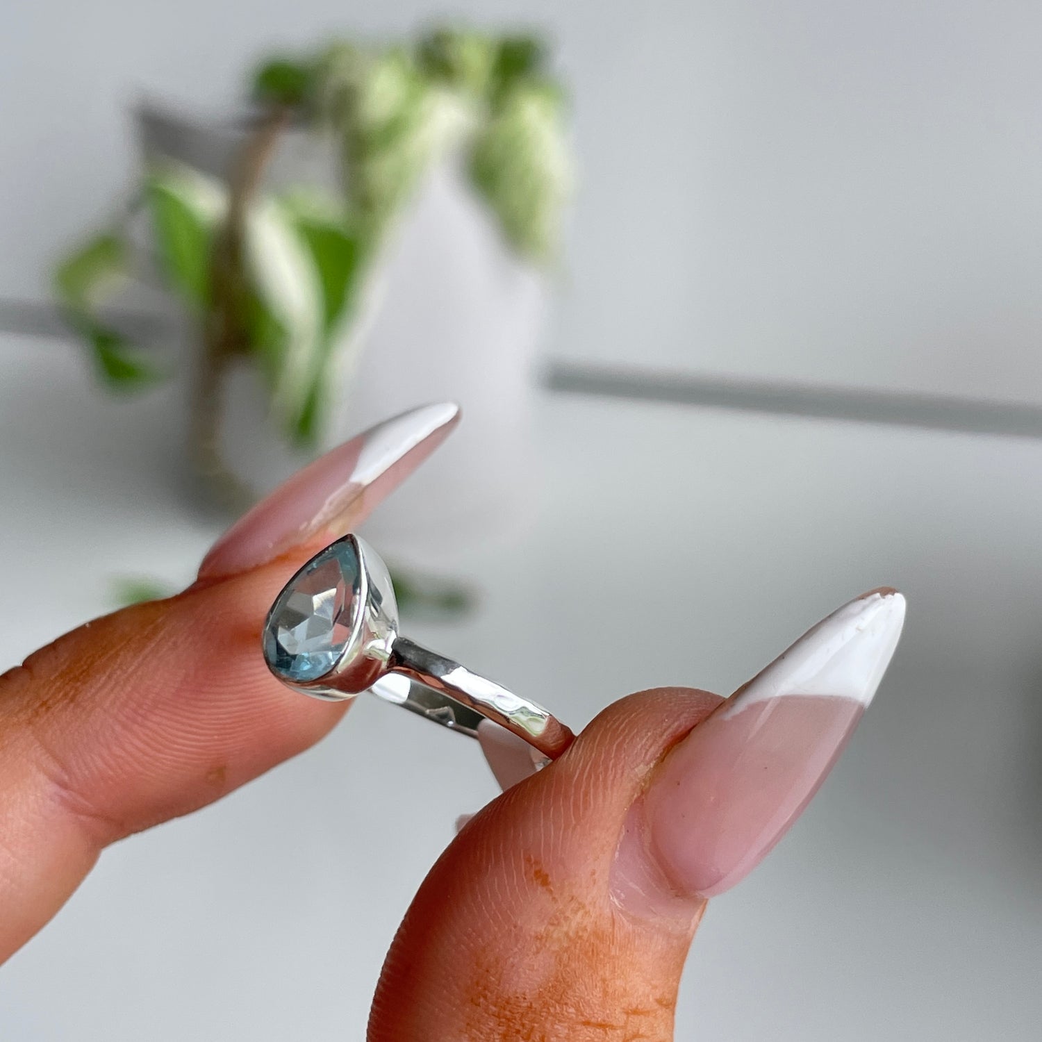 Blue Topaz Teardrop Ring