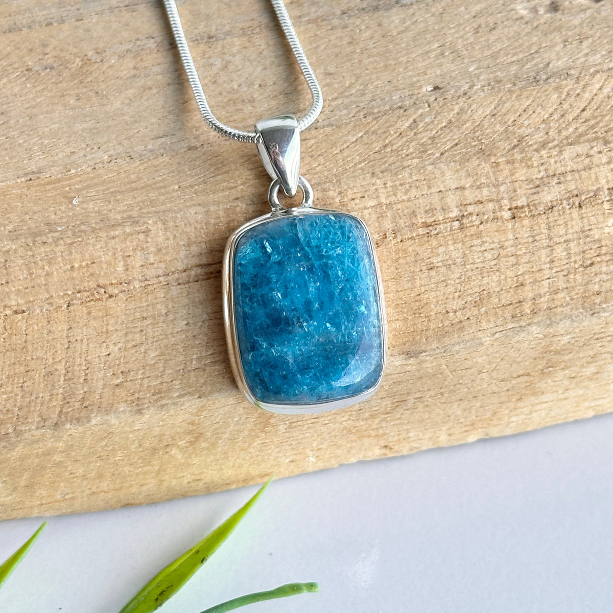 Blue Apatite Rectangle Pendant