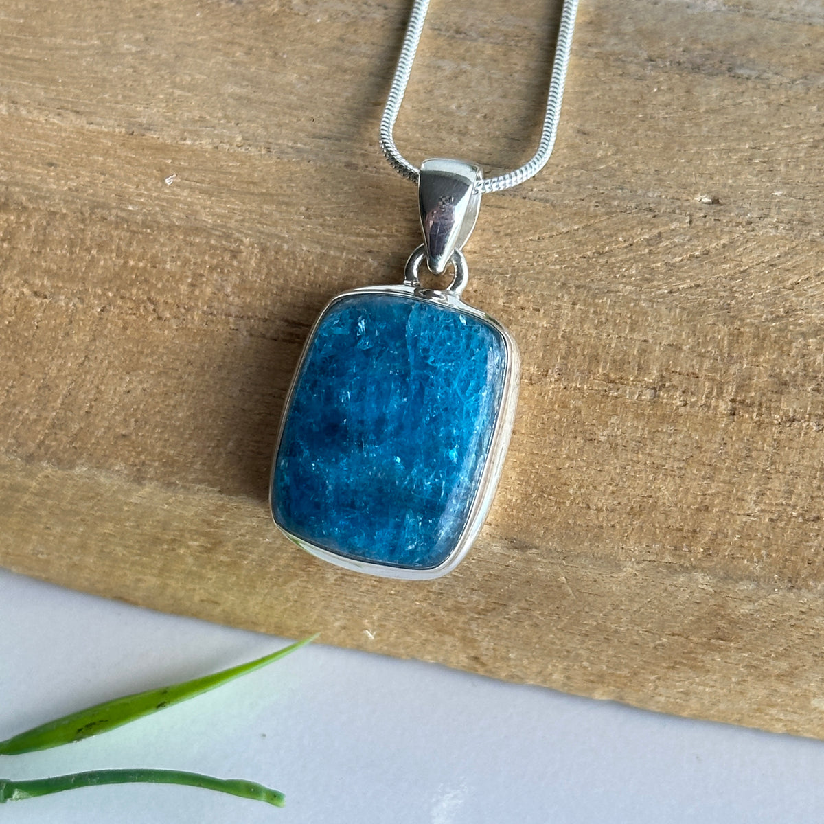 Blue Apatite Rectangle Pendant