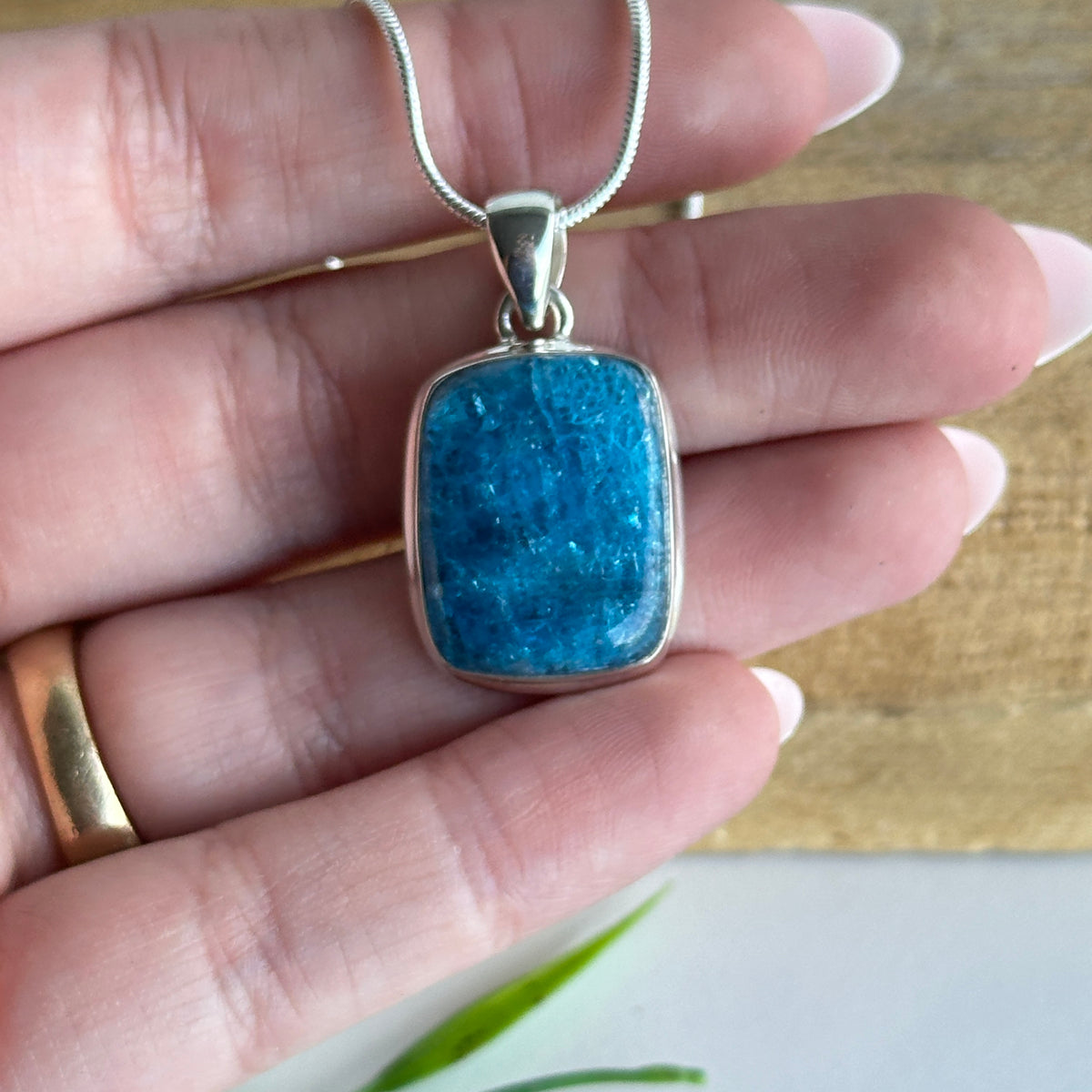 Blue Apatite Rectangle Pendant