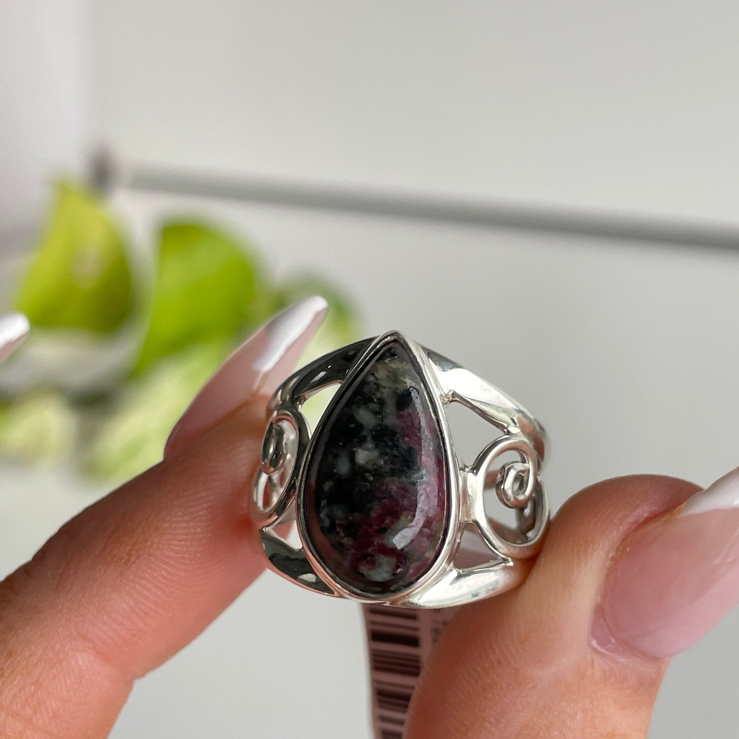 Eudyalite Teardrop Ring Sz8.5