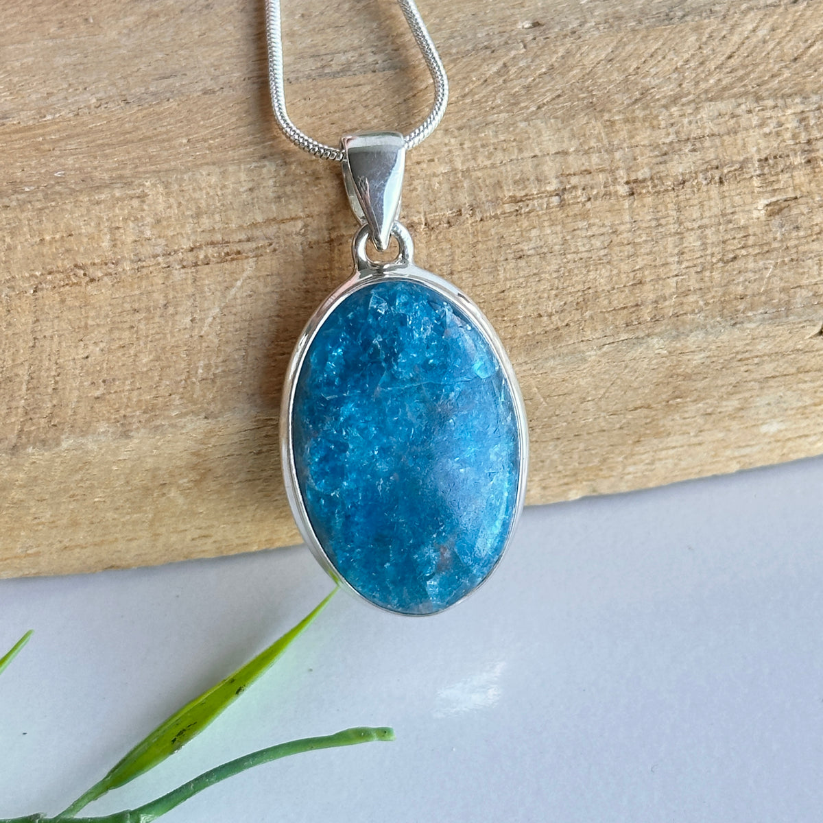 Blue Apatite Oval Pendant