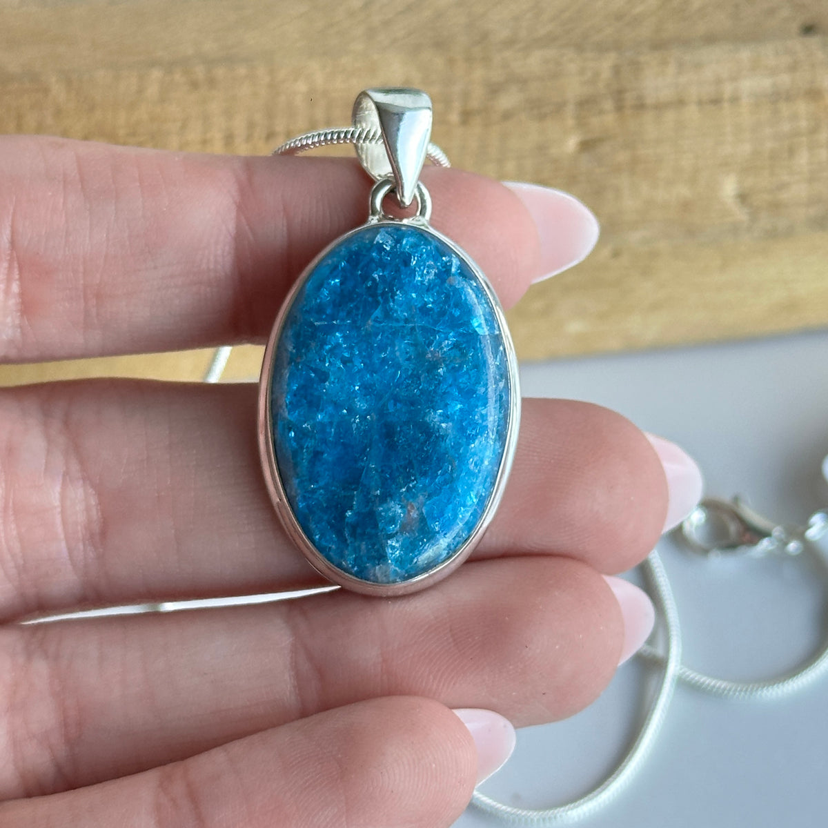 Blue Apatite Oval Pendant
