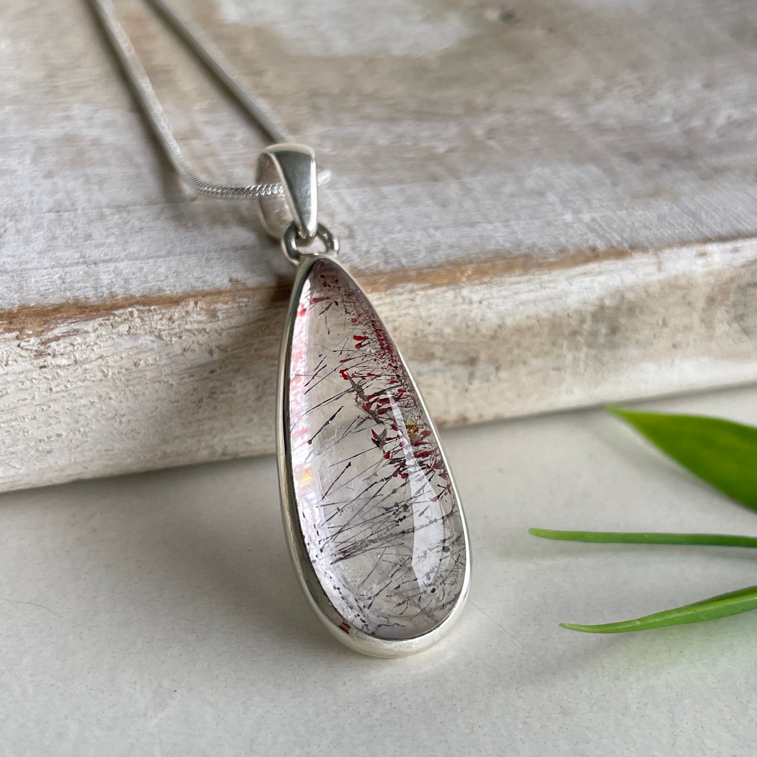 Multi Coloured Rutile Teardrop Pendant