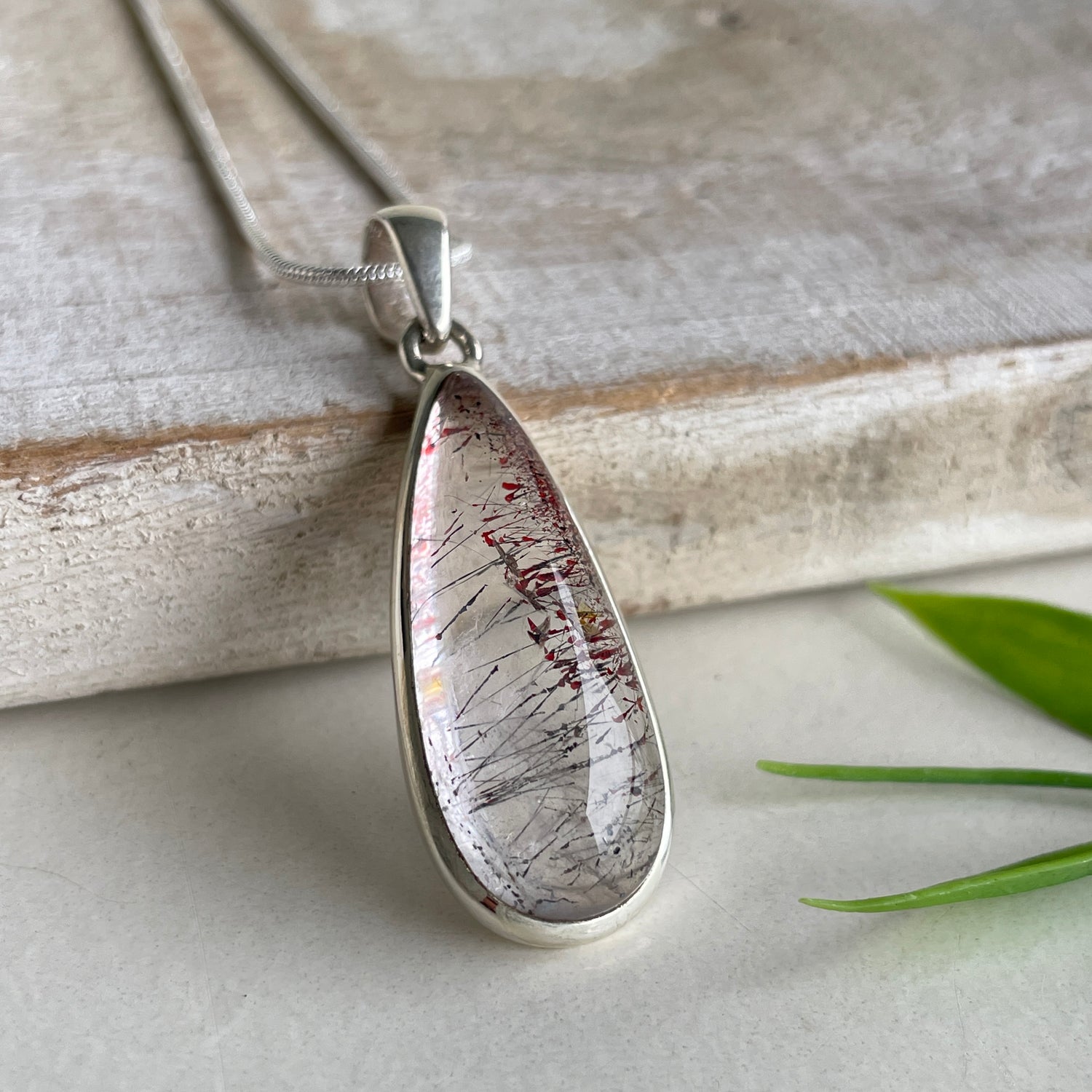 Multi Coloured Rutile Teardrop Pendant