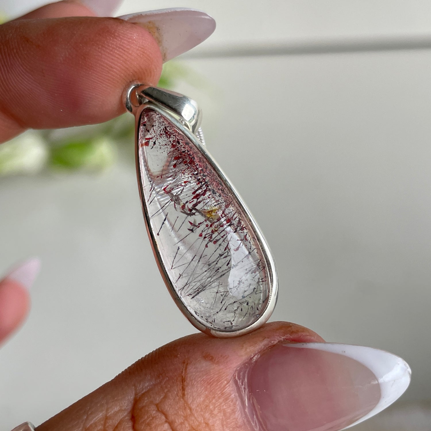 Multi Coloured Rutile Teardrop Pendant