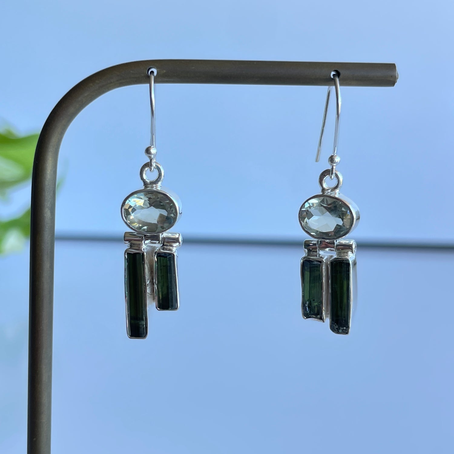 Green Tourmaline Point Earrings