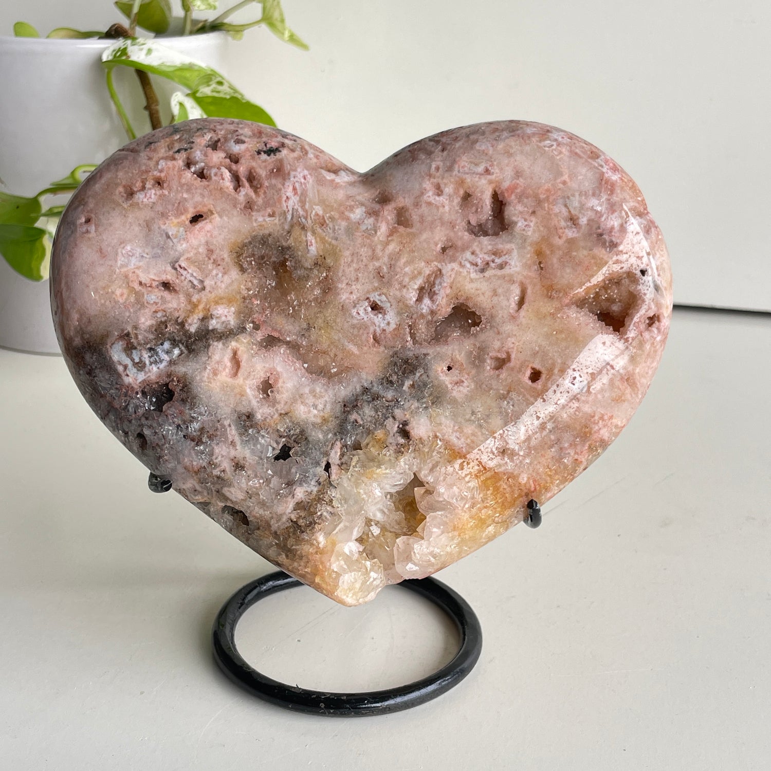Pink Amethyst Heart In Stand
