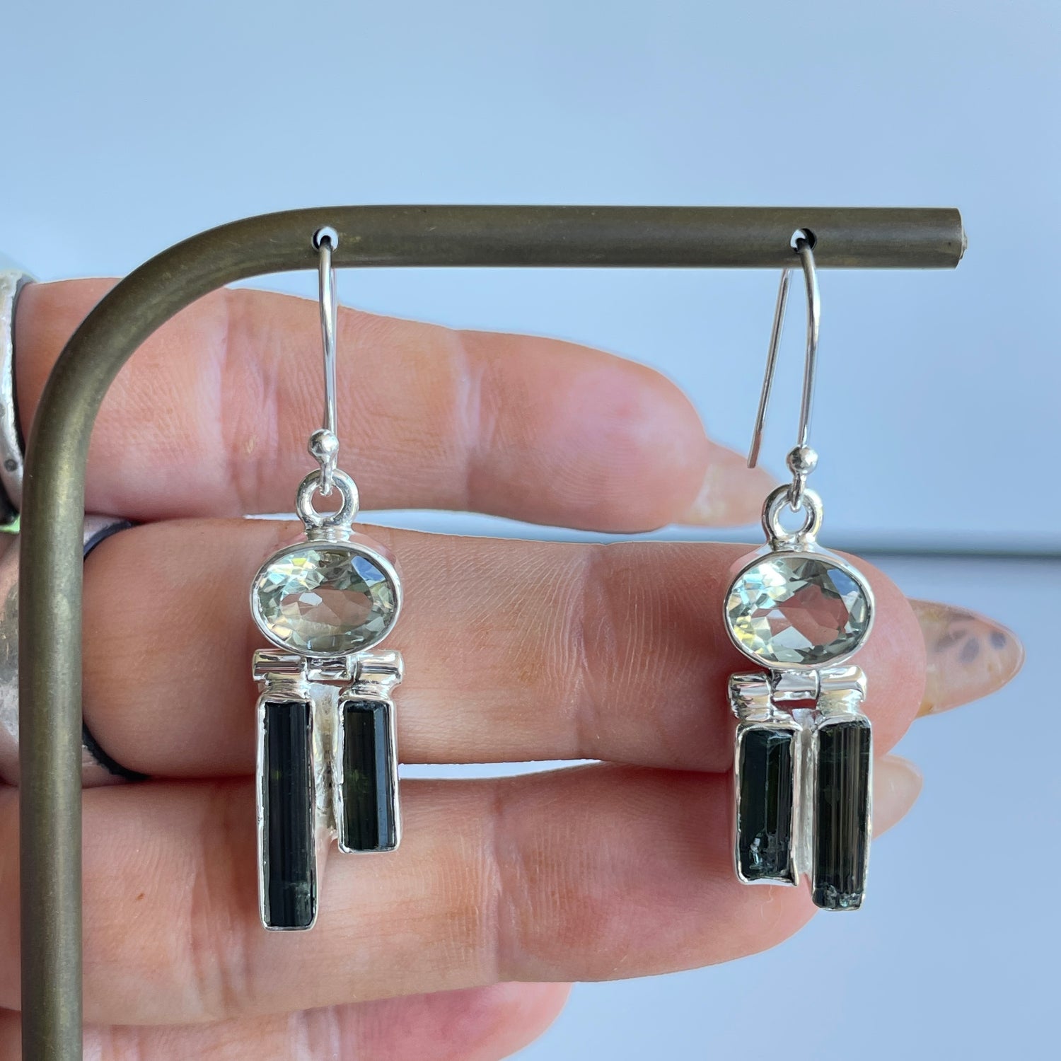 Green Tourmaline Point Earrings