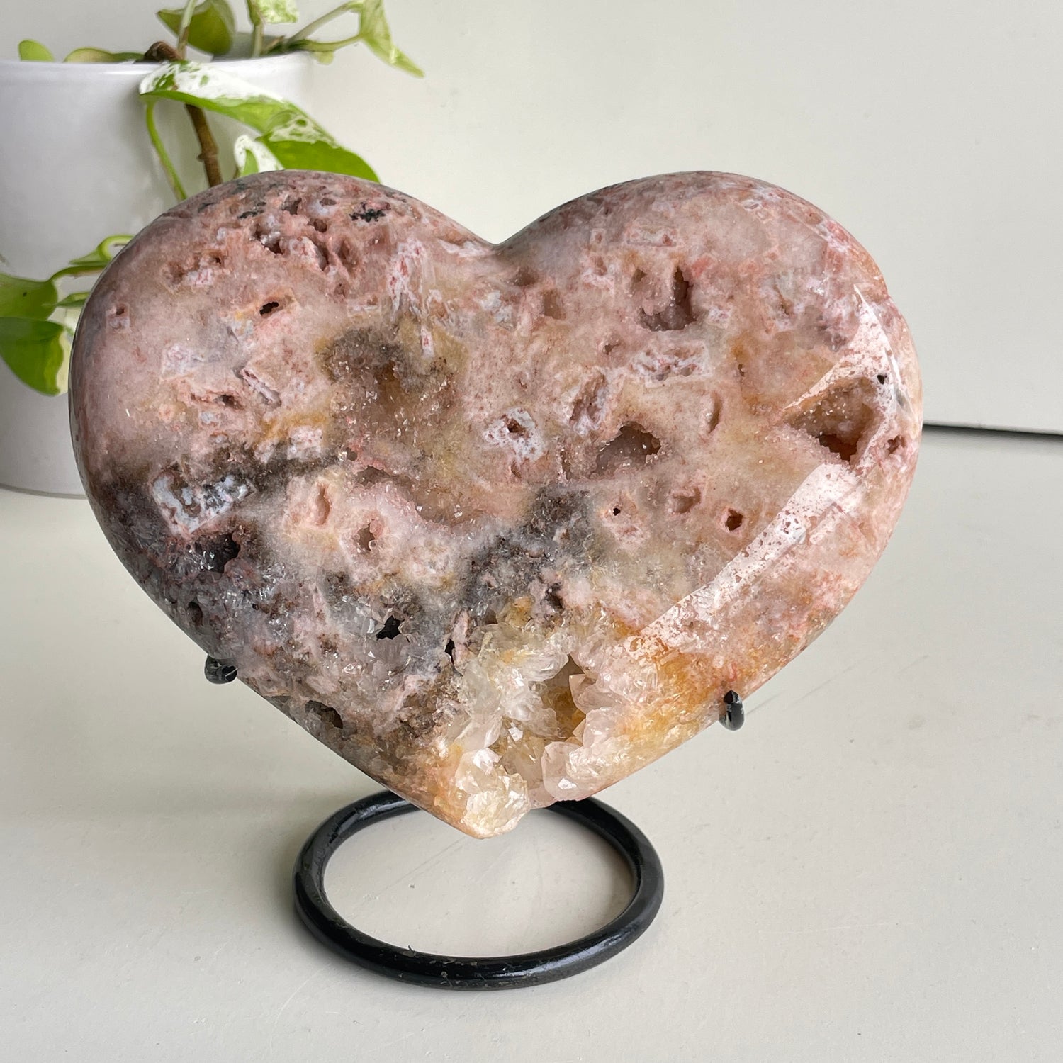 Pink Amethyst Heart In Stand