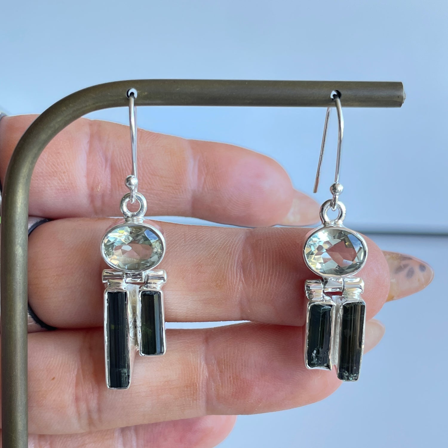 Green Tourmaline Point Earrings