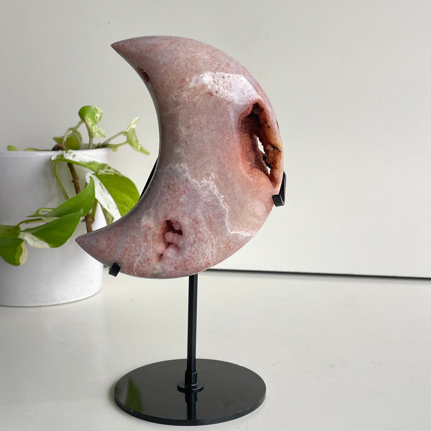 Pink Amethyst Moon In Stand 14cm