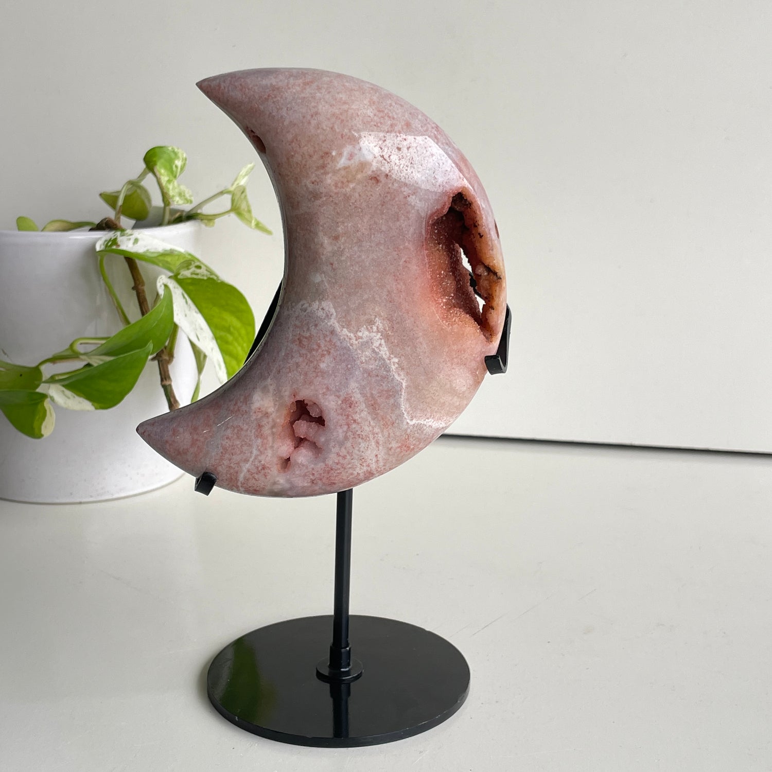 Pink Amethyst Moon In Stand 14cm