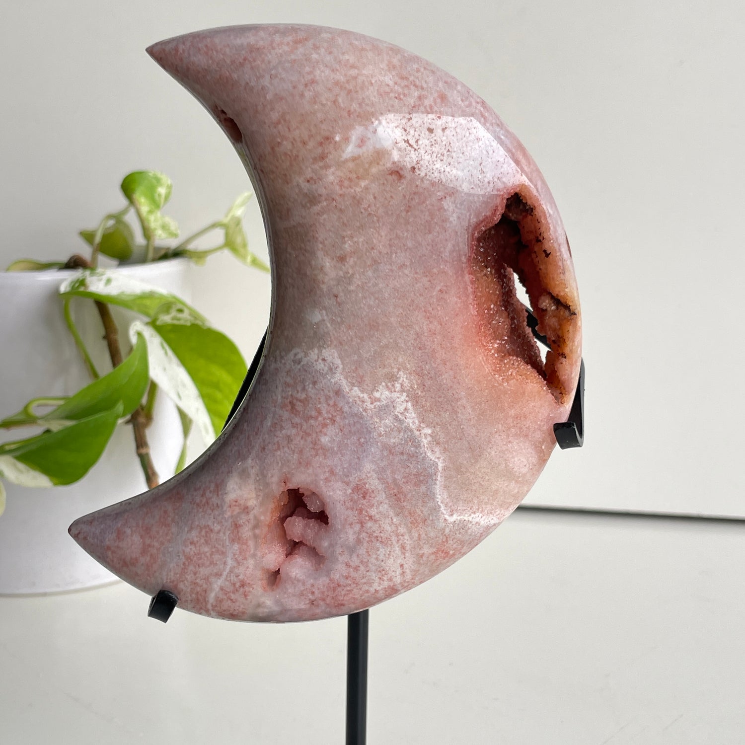 Pink Amethyst Moon In Stand 14cm