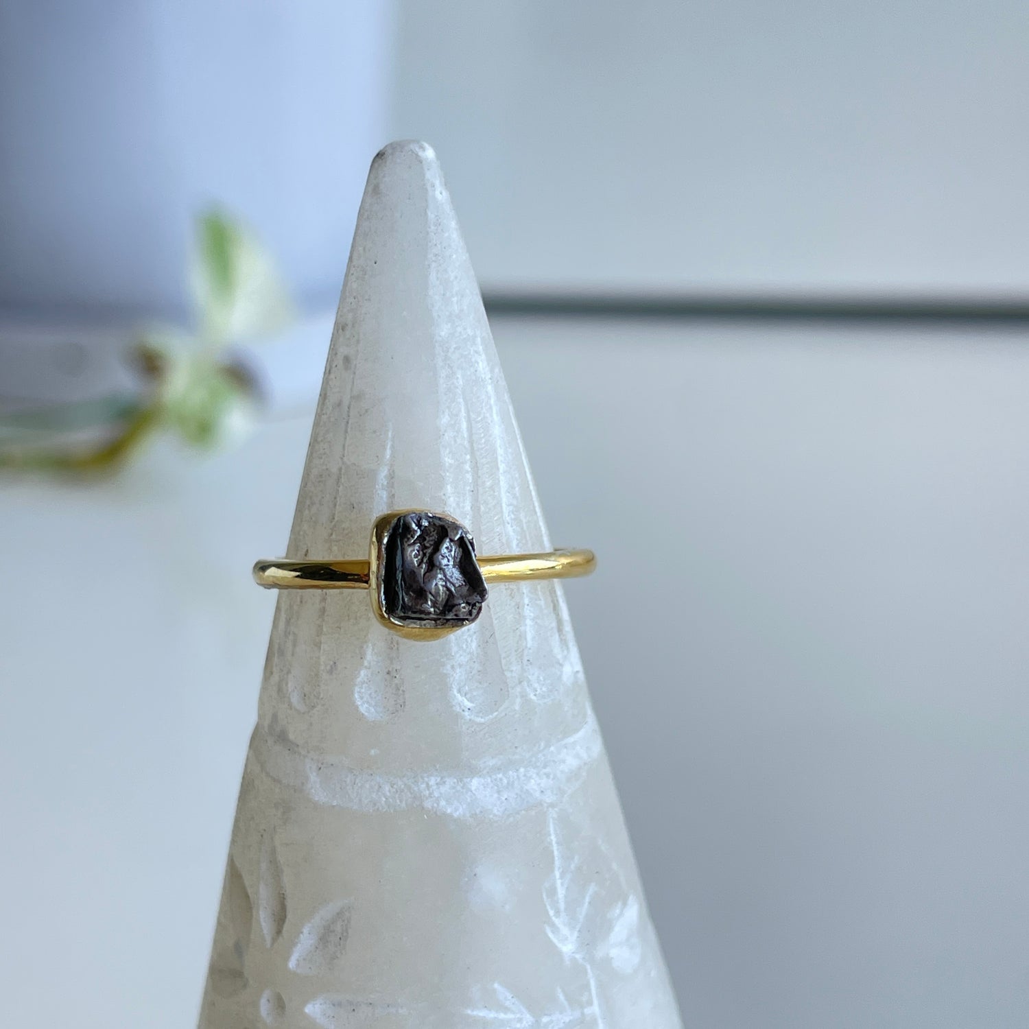 18K Gold Plated Meteorite Ring Sz7