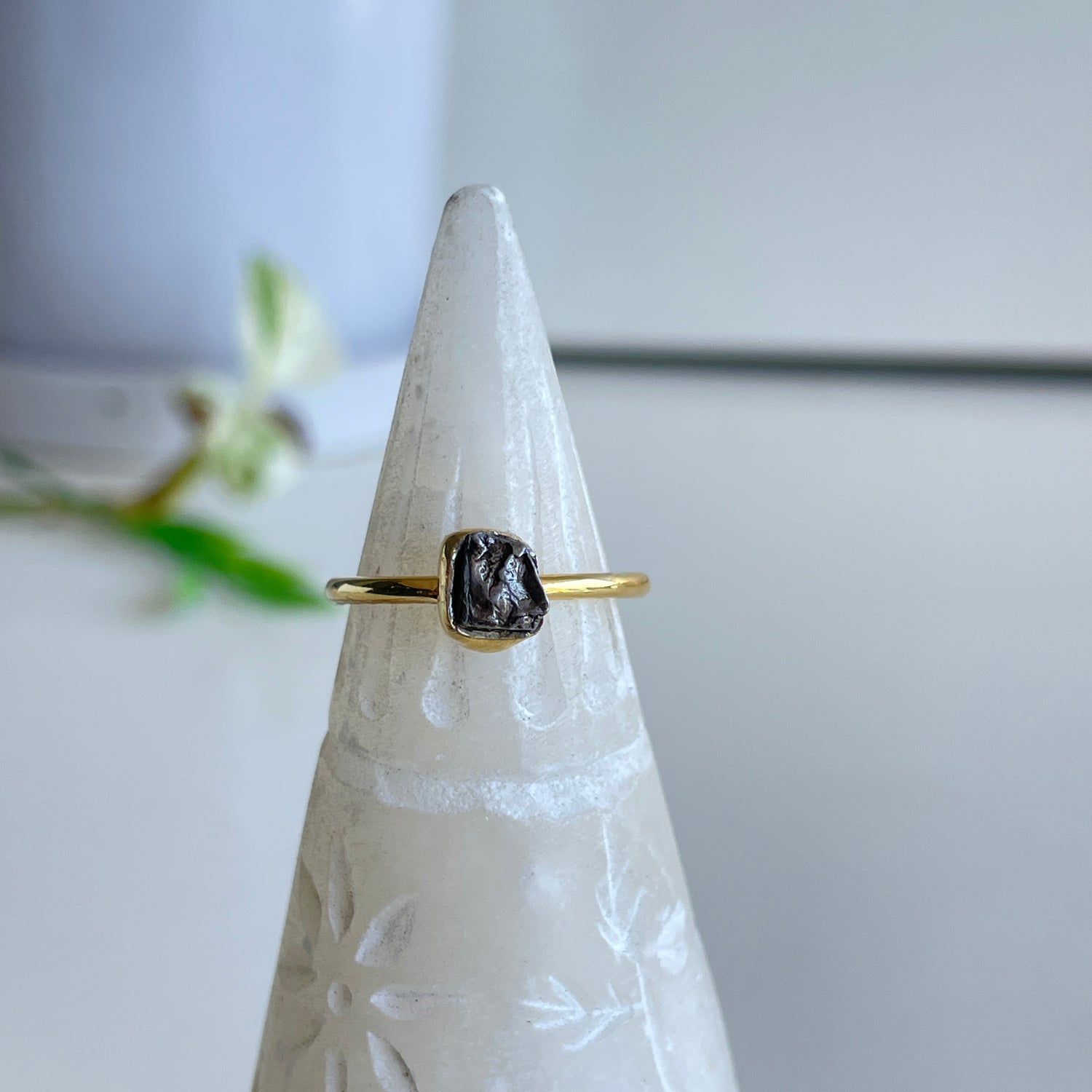 18K Gold Plated Meteorite Ring Sz7