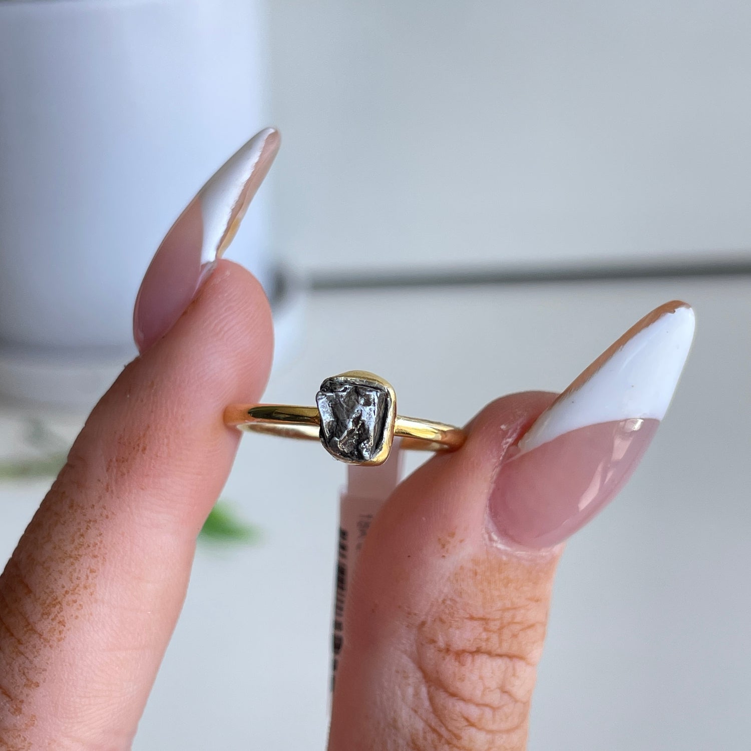 18K Gold Plated Meteorite Ring Sz7