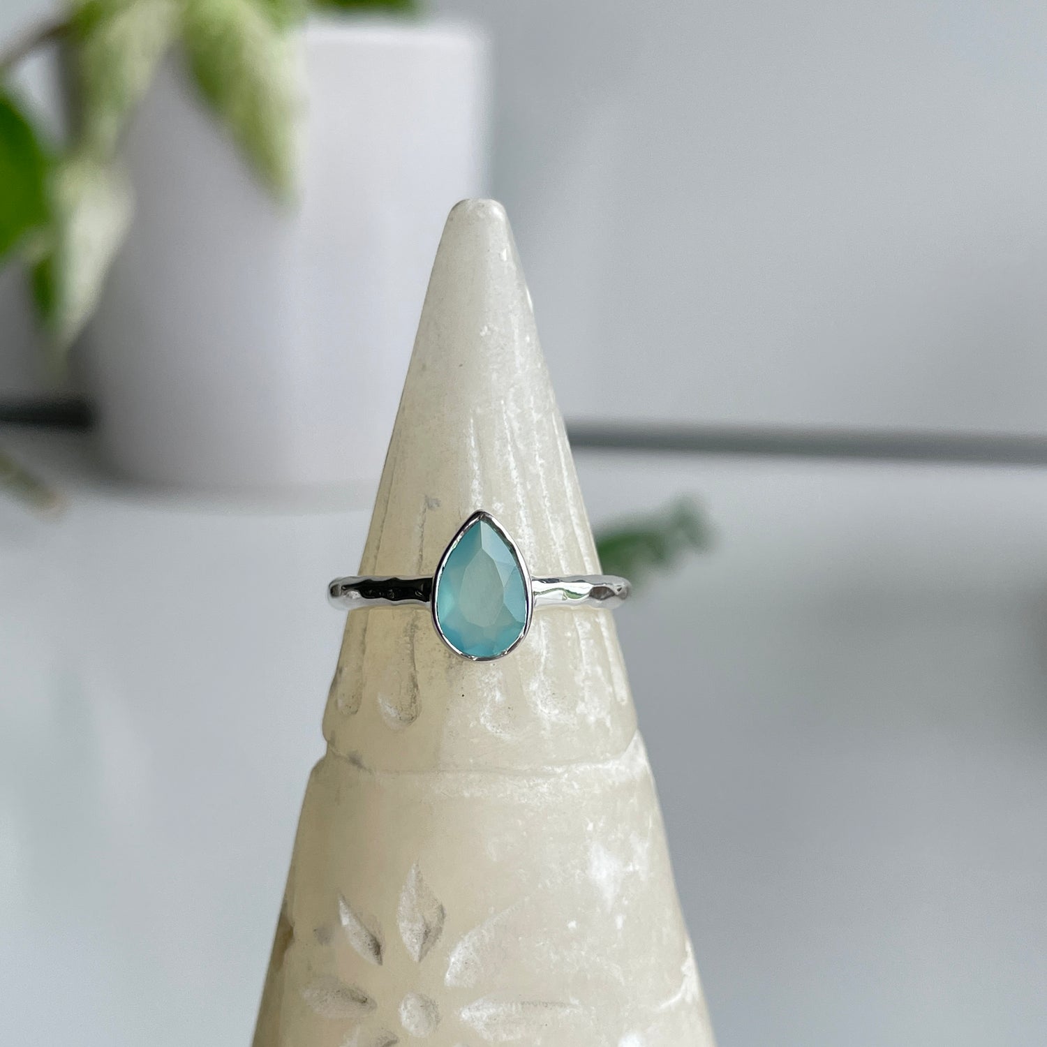 Blue Chalcedony Teardrop Ring