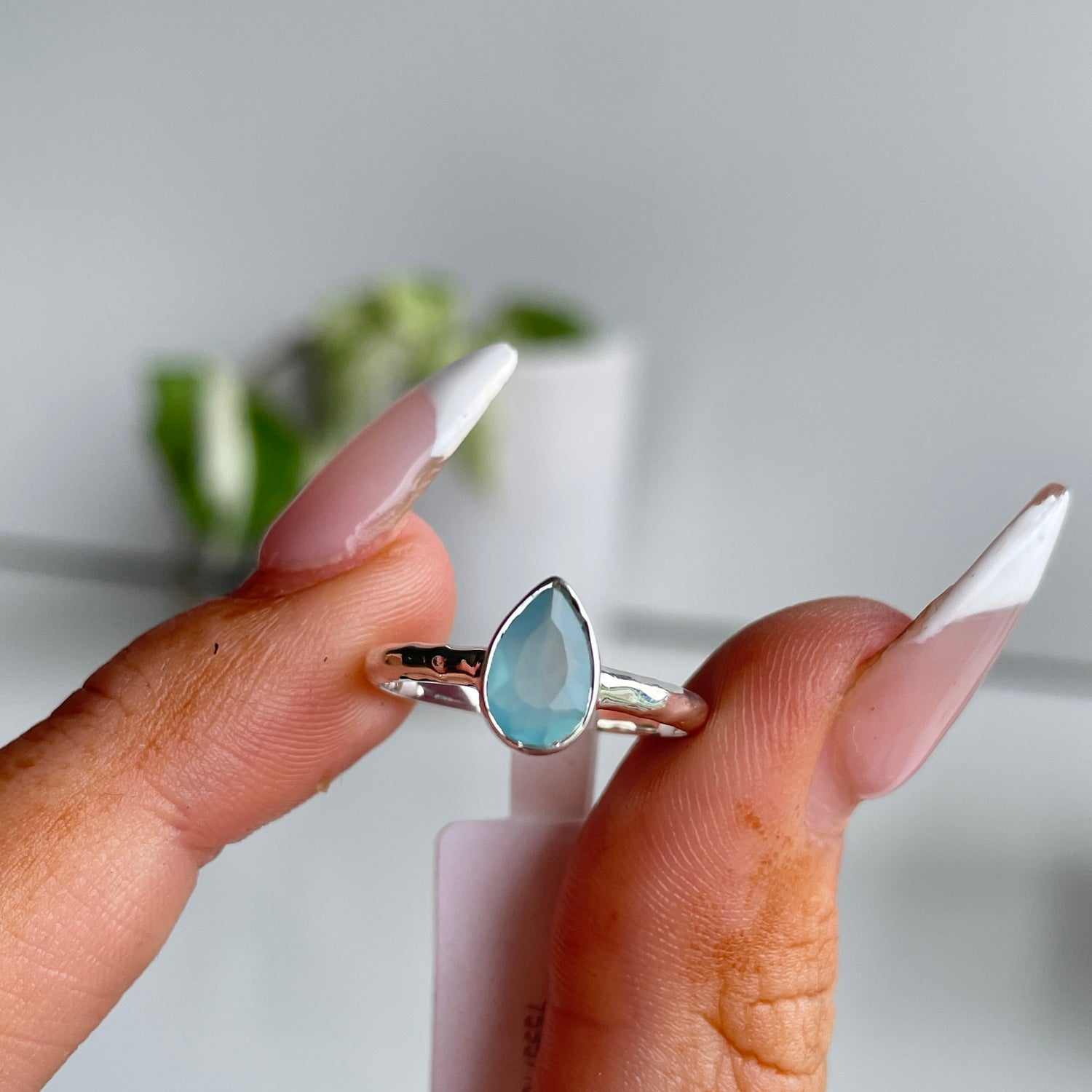Blue Chalcedony Teardrop Ring