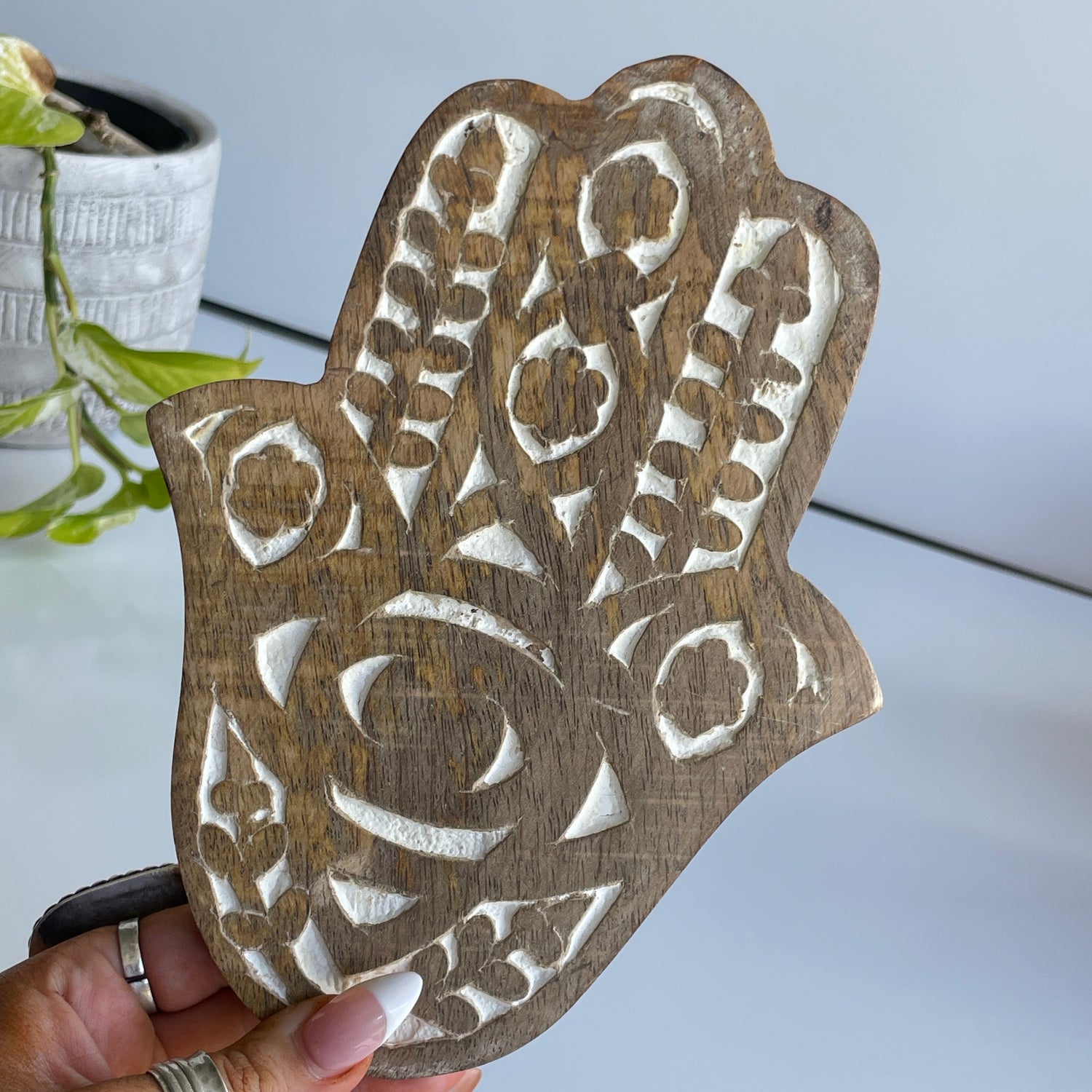 Wooden Evil Eye Hamsa Hand OD0228