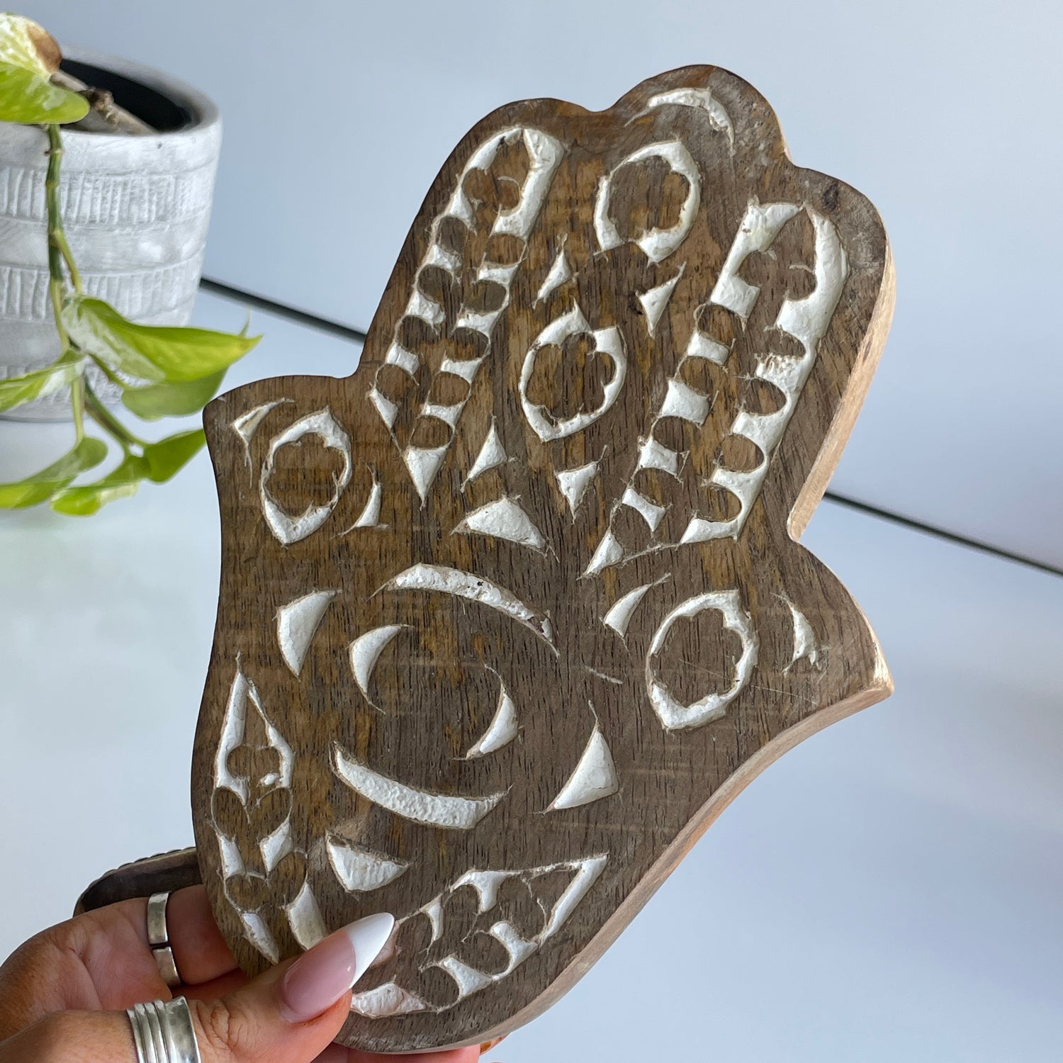 Wooden Evil Eye Hamsa Hand OD0228