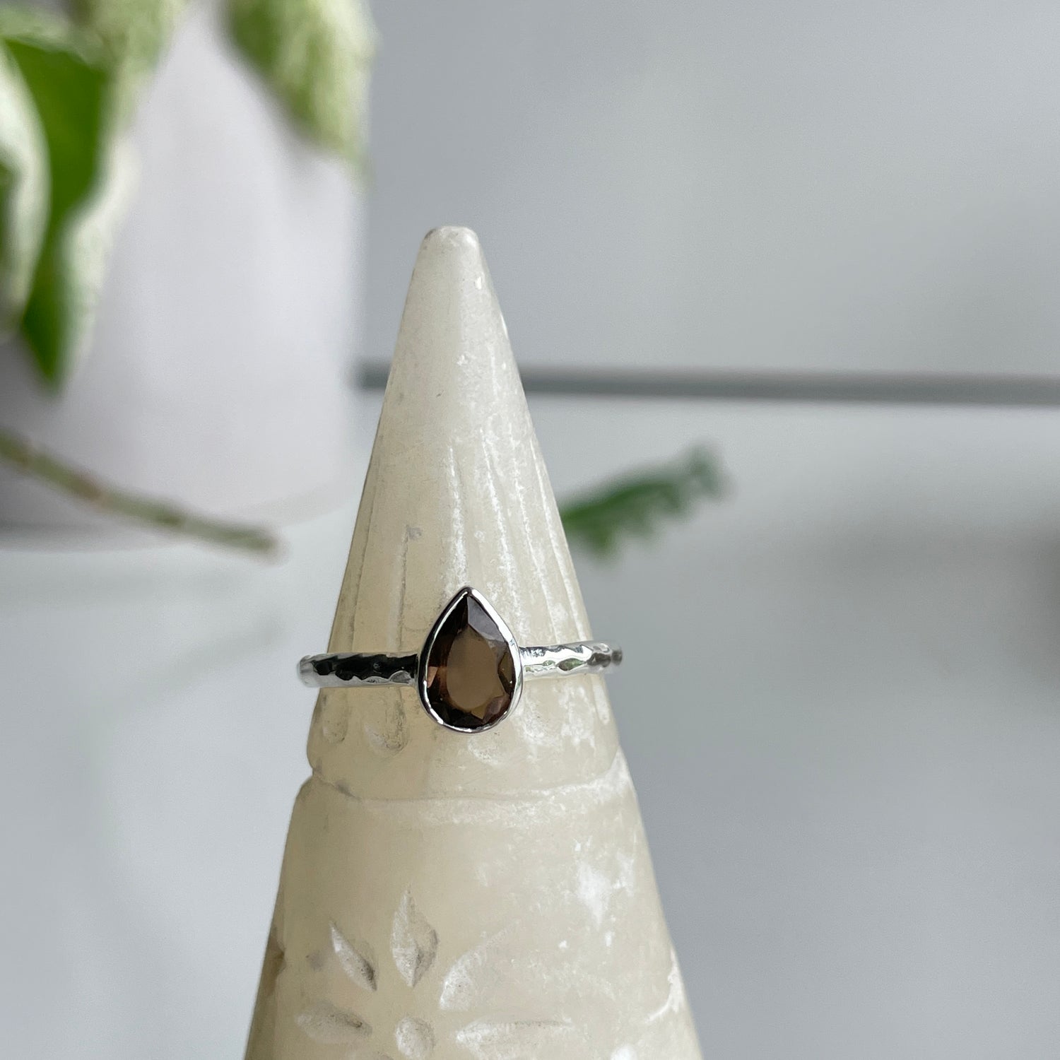 Smoky Quartz Teardrop Ring