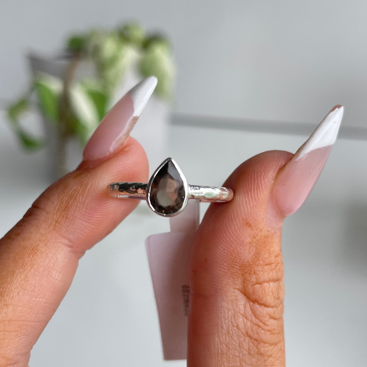 Smoky Quartz Teardrop Ring