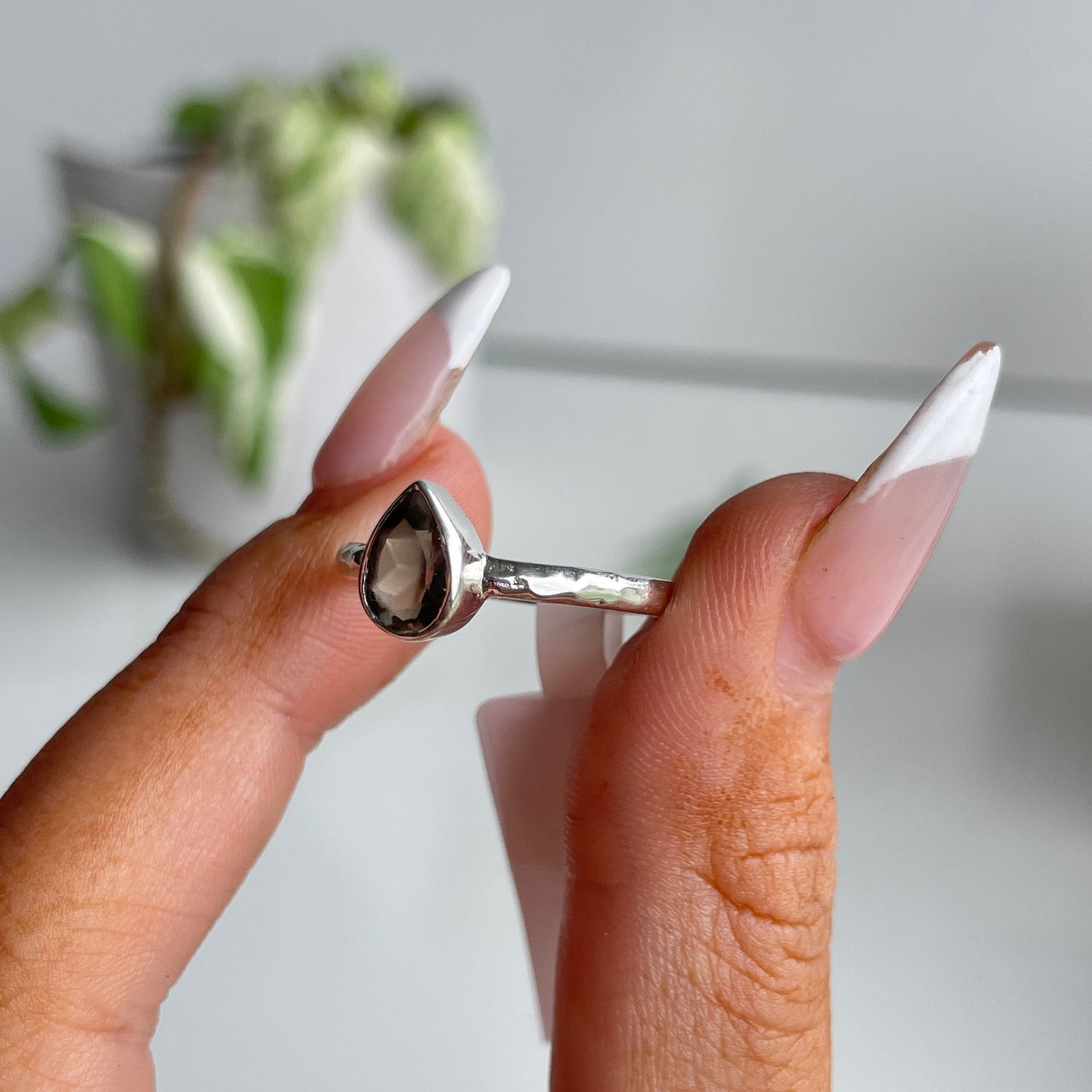 Smoky Quartz Teardrop Ring
