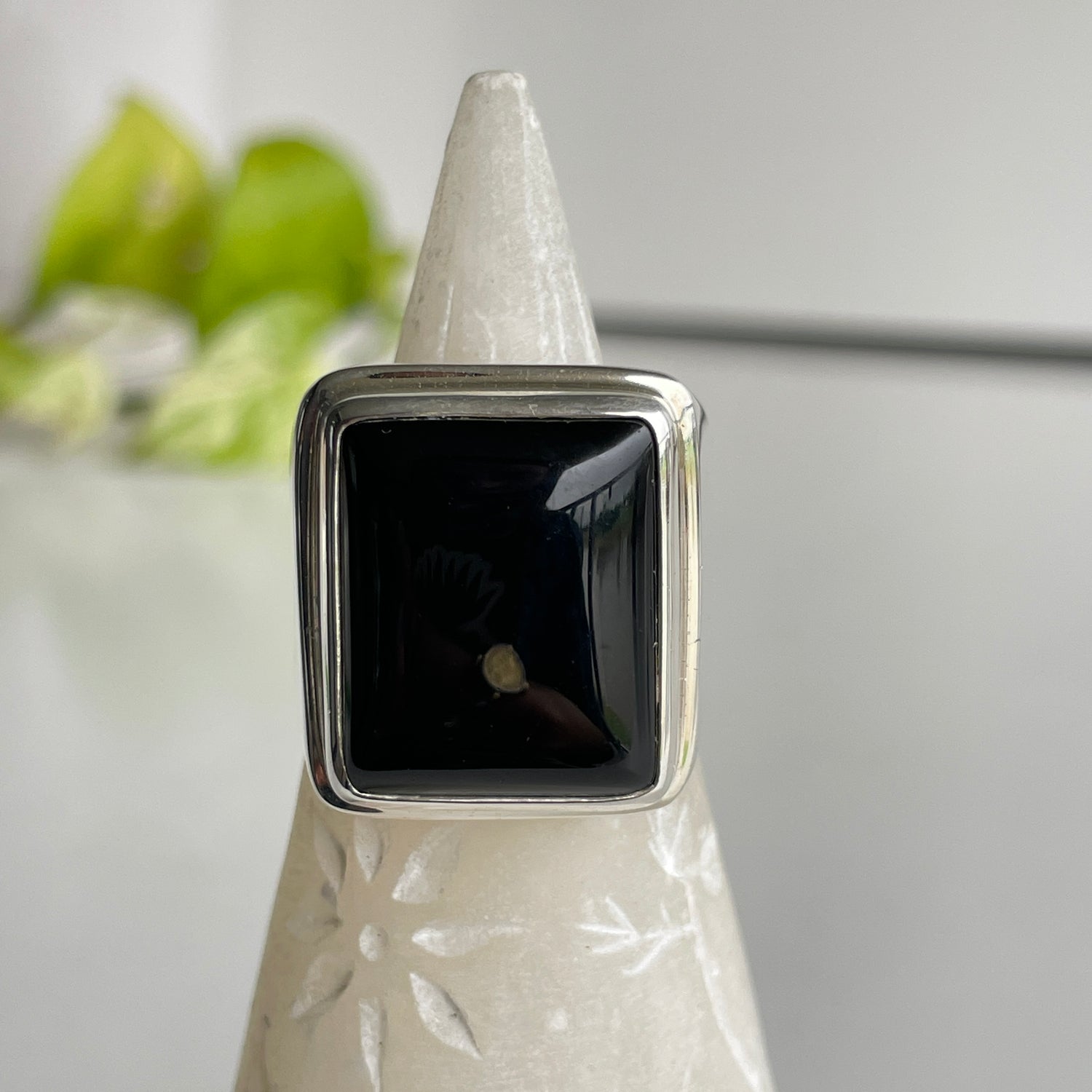 Black Onyx Rectangle Ring Sz12
