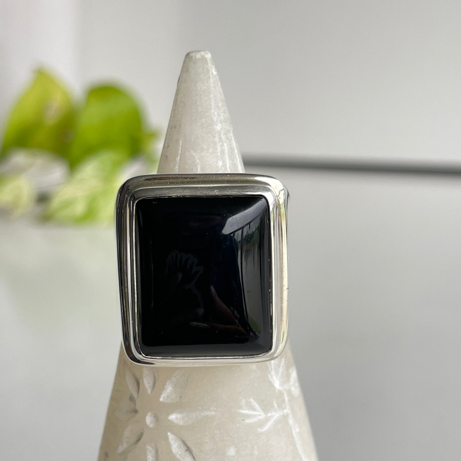 Black Onyx Rectangle Ring Sz12