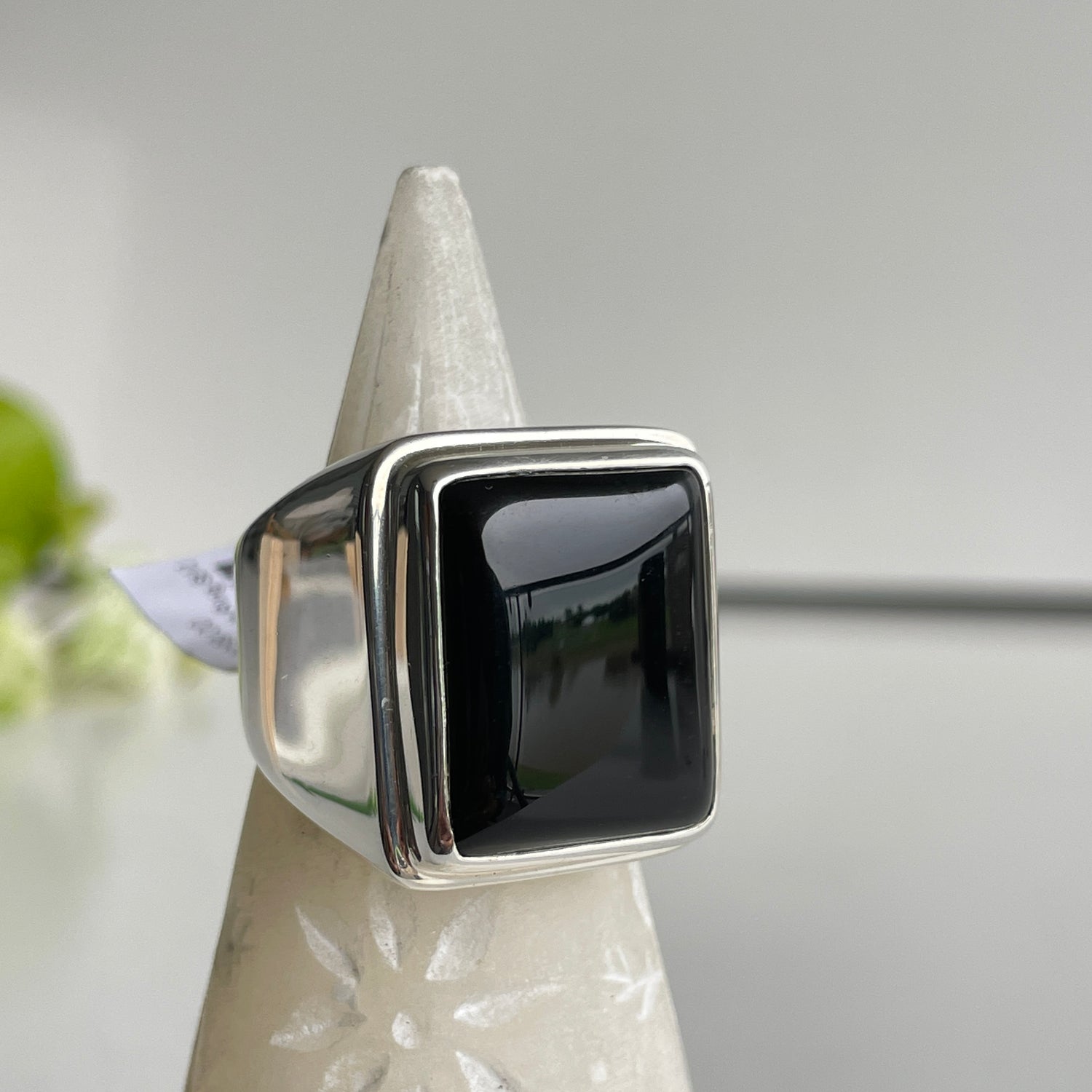 Black Onyx Rectangle Ring Sz12