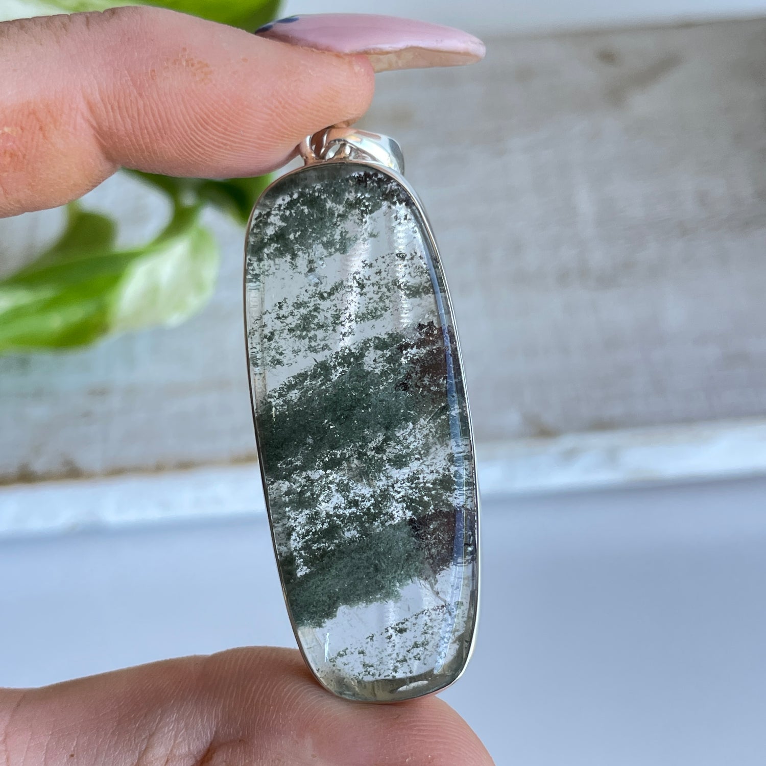 Lodolite Garden Quartz Oval Pendant