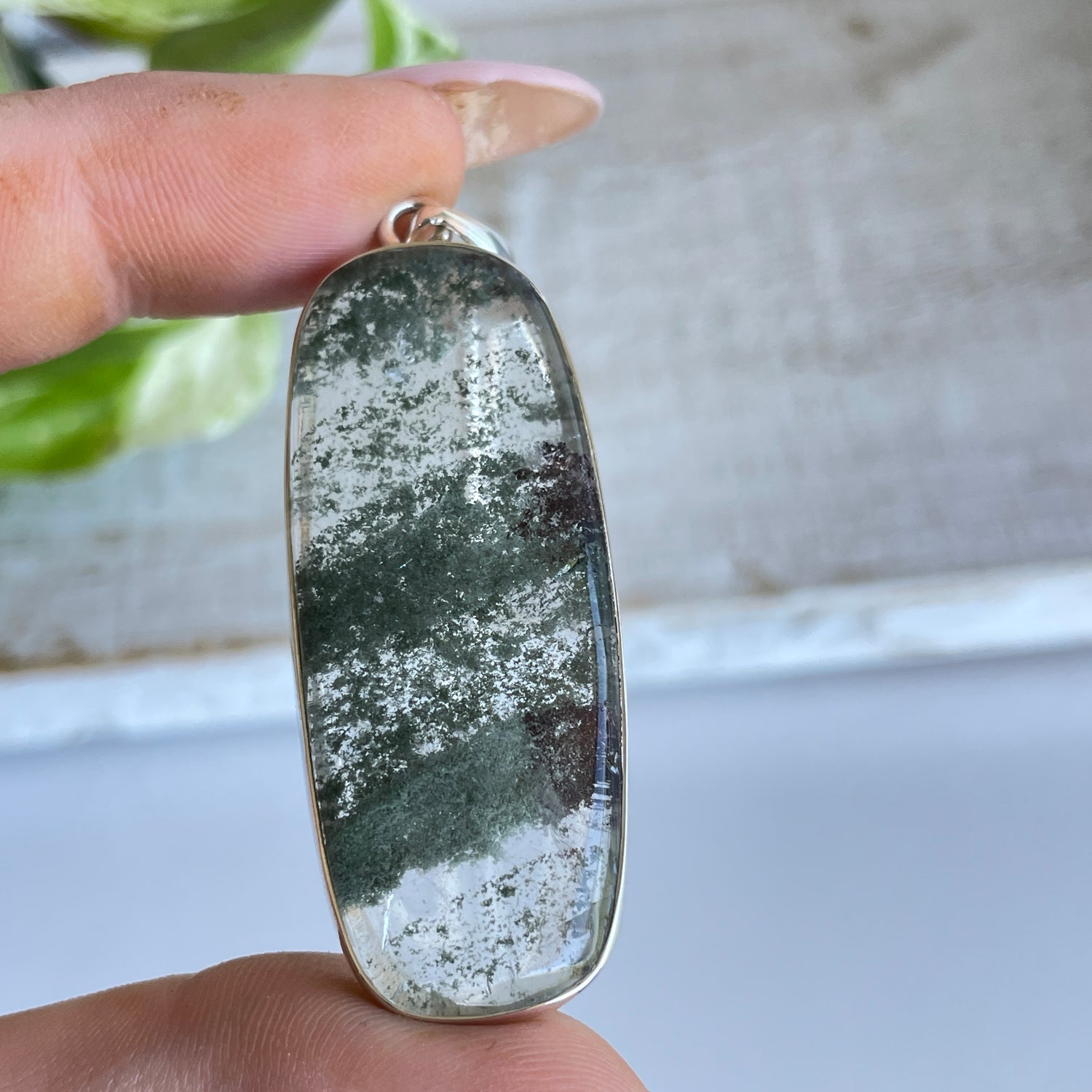 Lodolite Garden Quartz Oval Pendant