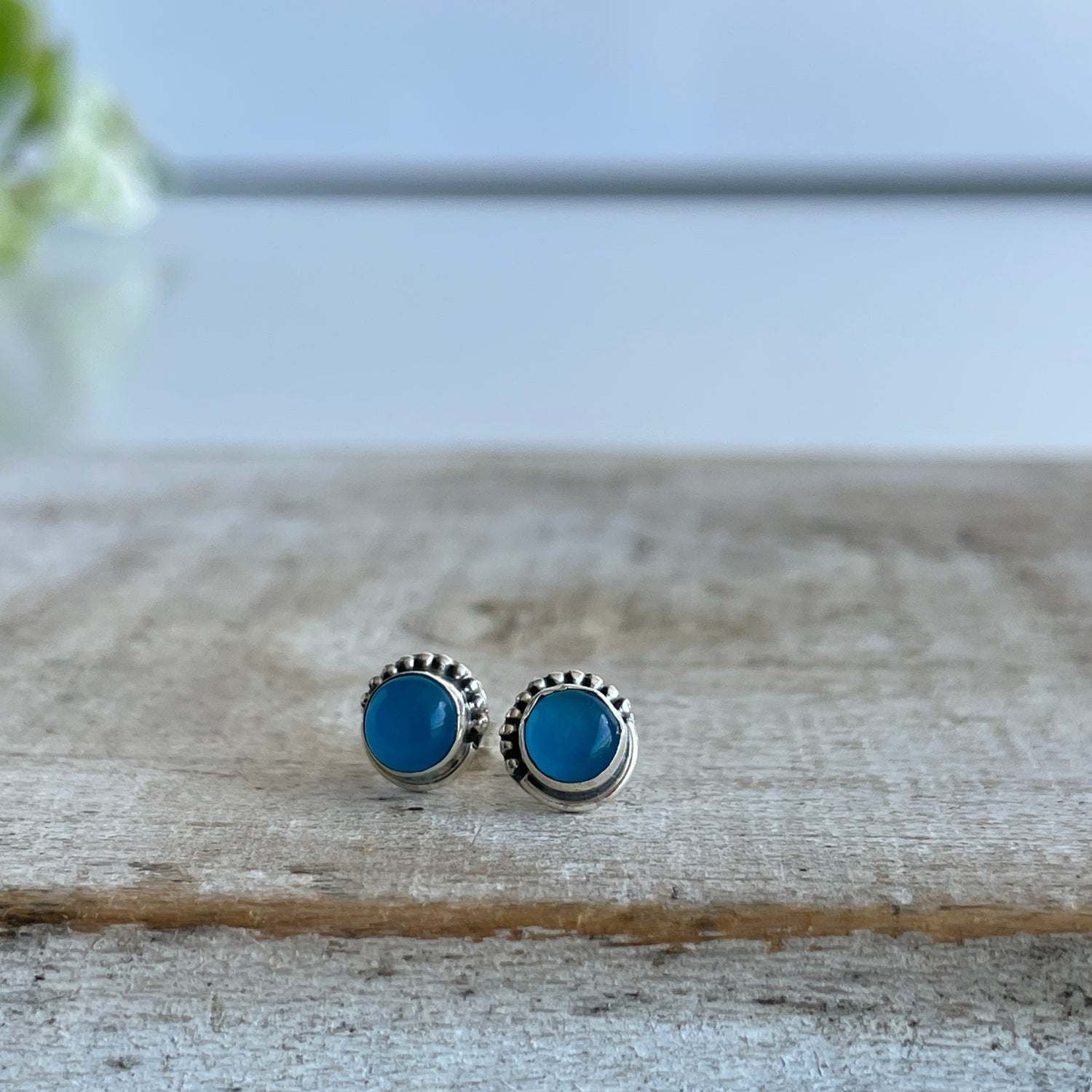 Blue Chalcedony Round Studs