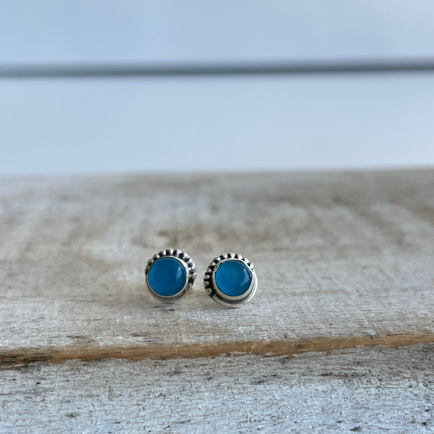 Blue Chalcedony Round Studs