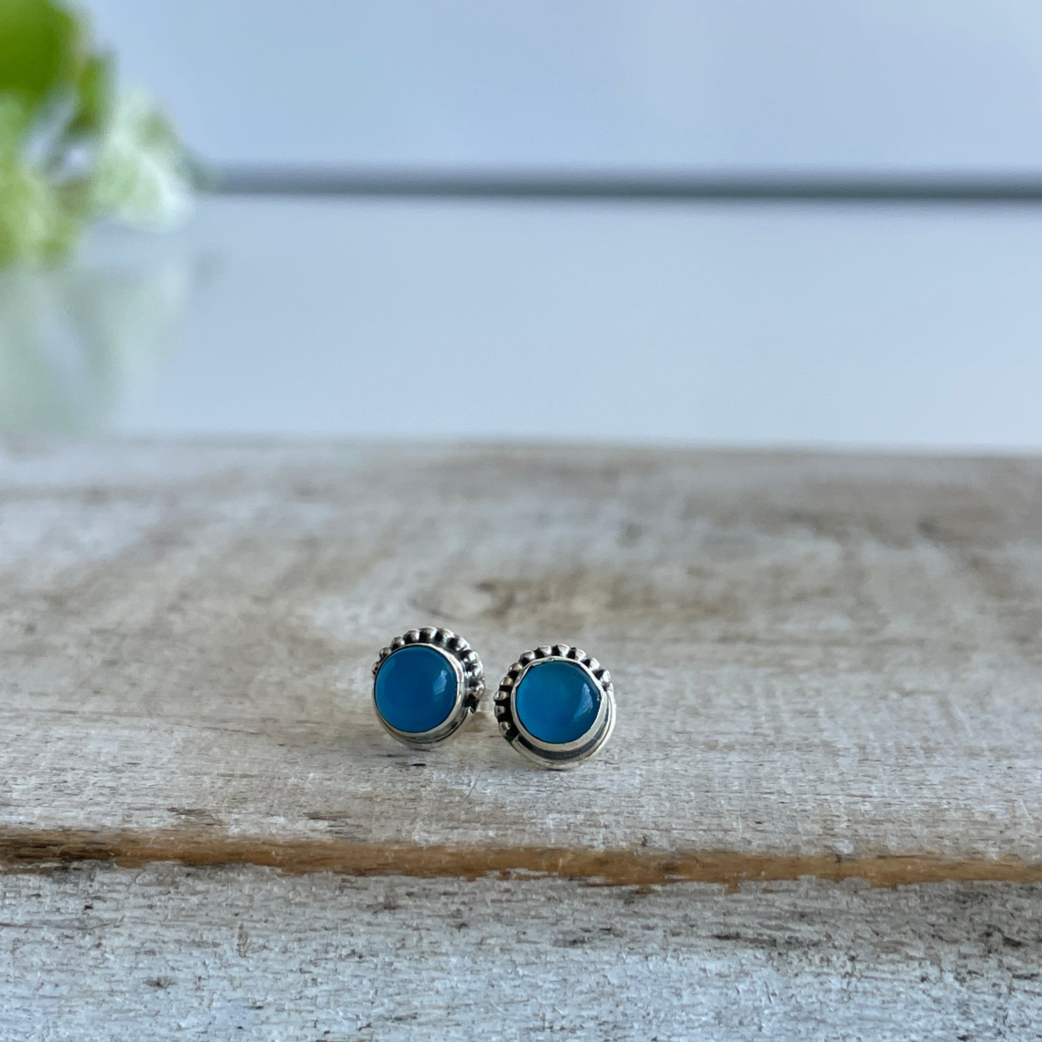 Blue Chalcedony Round Studs