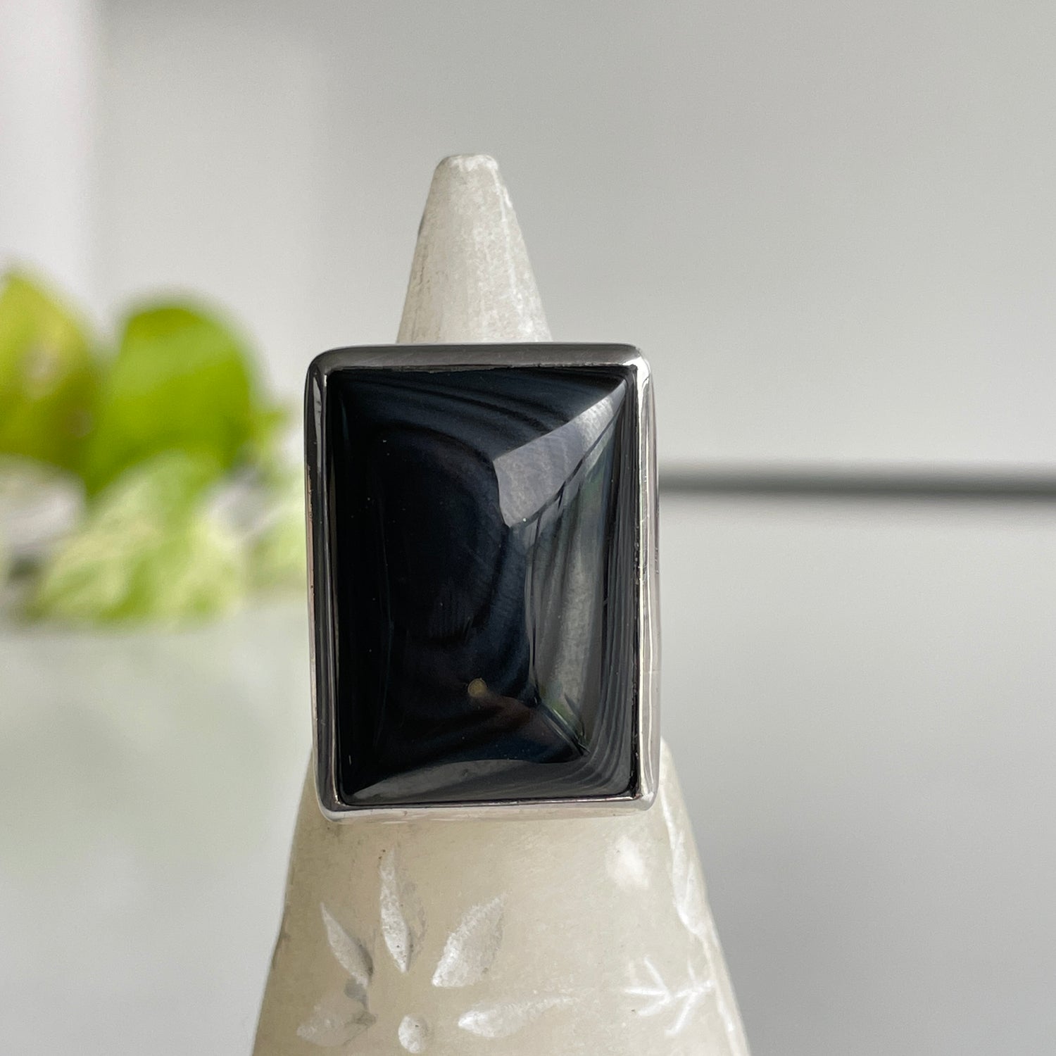 Psilomelane Rectangle Ring Sz8