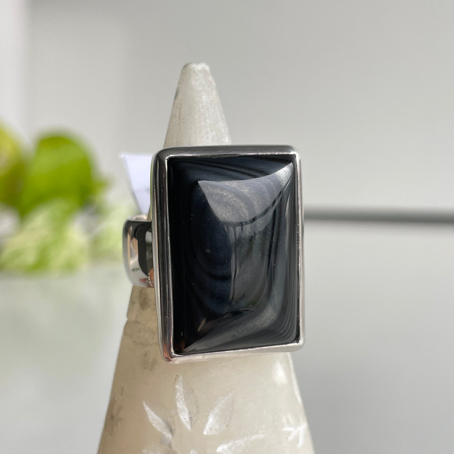 Psilomelane Rectangle Ring Sz8