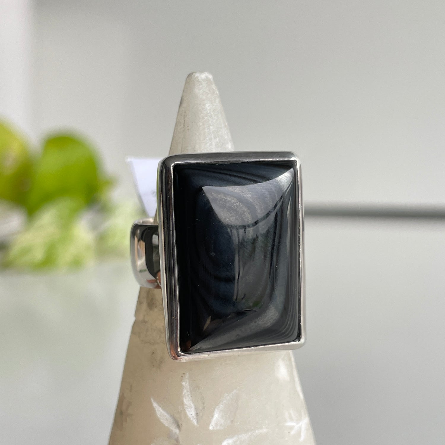 Psilomelane Rectangle Ring Sz8