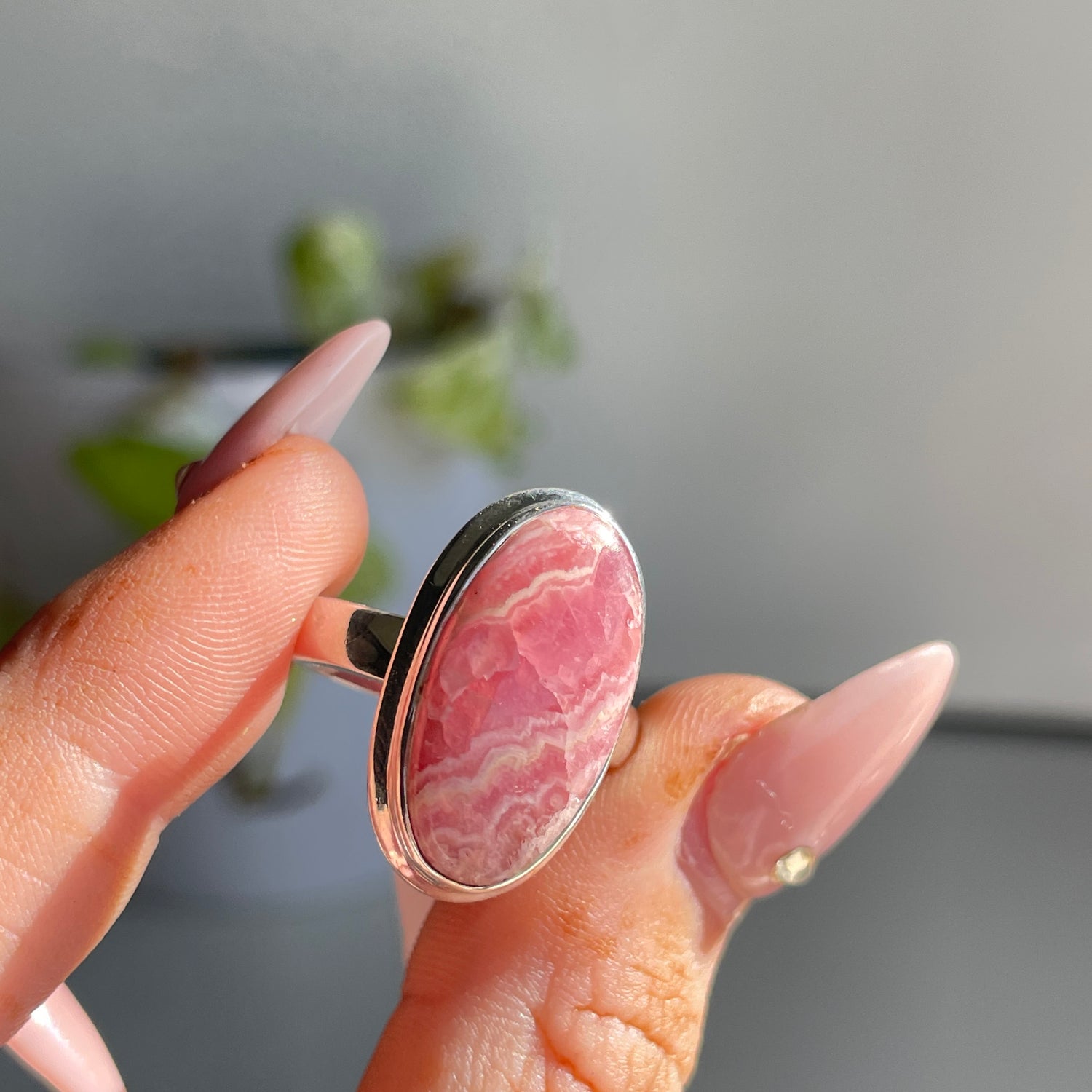 Rhodochrosite Oval Ring Sz8