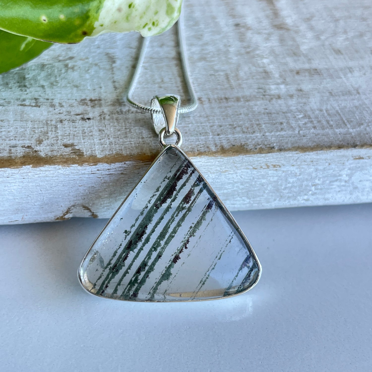Lodolite Graden Quartz Triangle Pendant