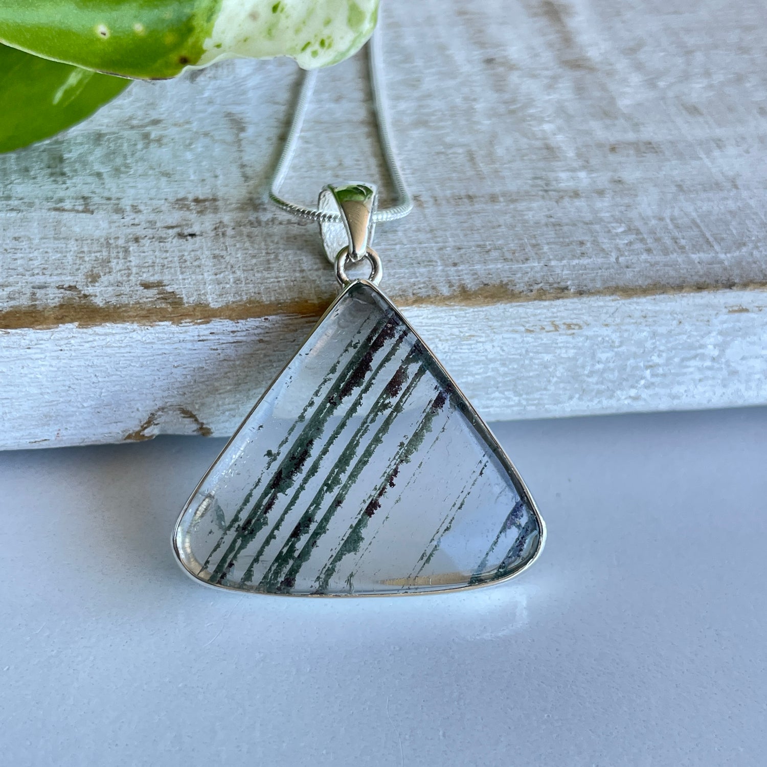 Lodolite Graden Quartz Triangle Pendant